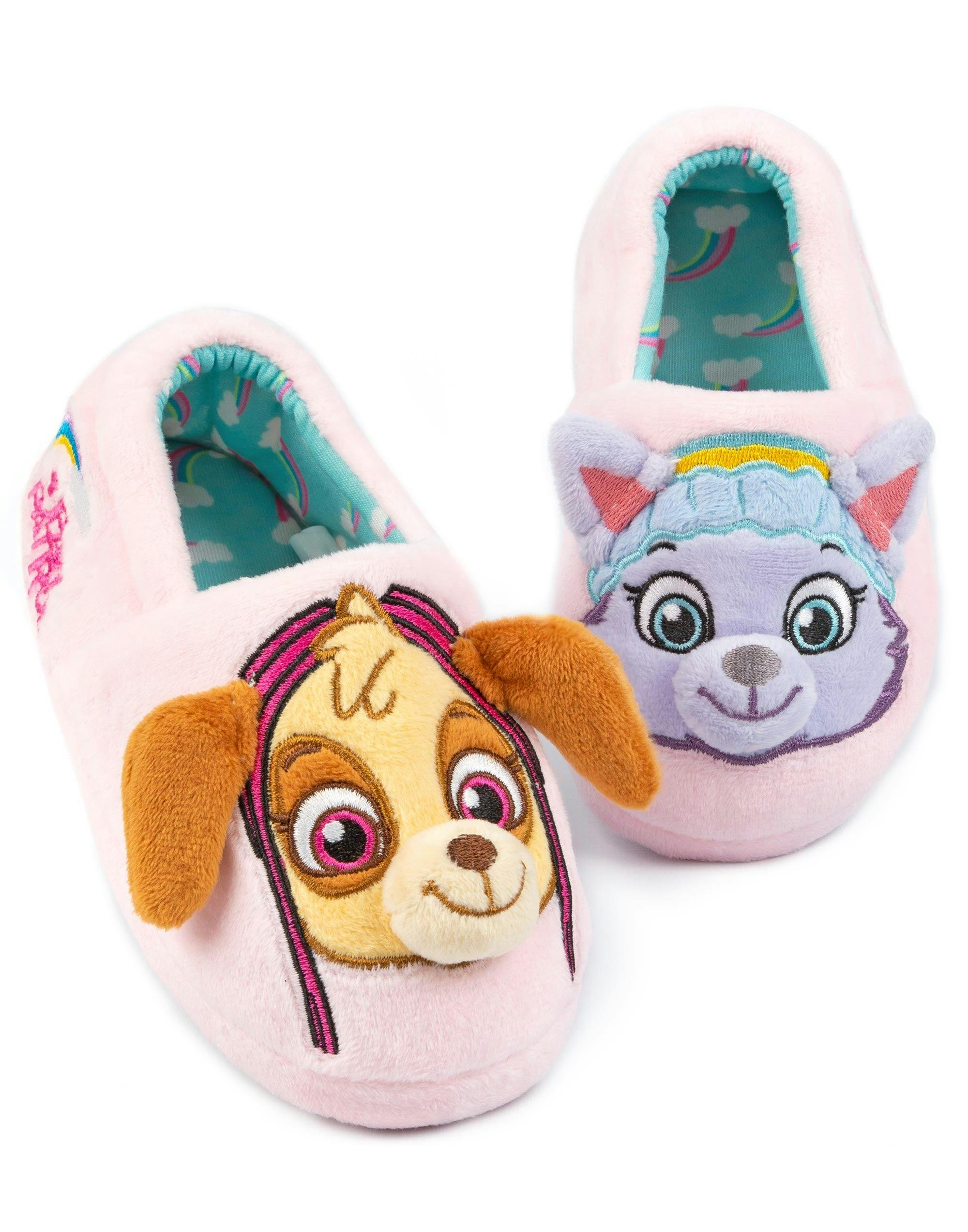 Vanilla Underground Girls Pink Paw Patrol Multicoloured 3D Novelty Everest & Skye Applique Slip On Loafer Slippers - 8 Uk Child
