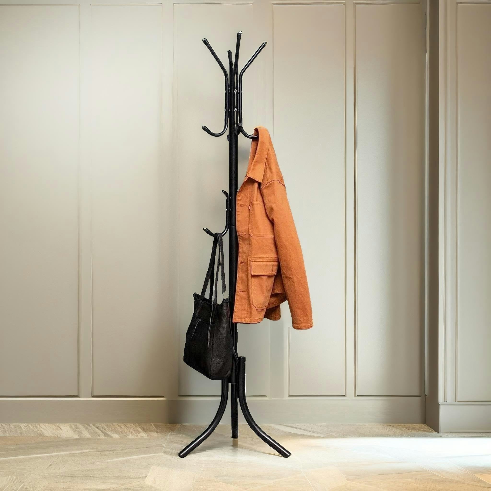 Rackhams Black Metal Hallway Coat Stand With 12 Hooks
