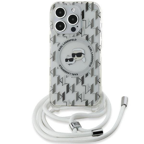 Karl Lagerfeld Crossbody Iml Monogram Karl & Choupette Head Case With Magsafe For Iphone 15 Pro 6.1" Clear - Klhmp15lhckcklct