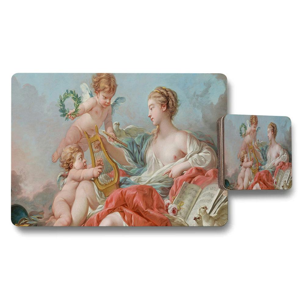 Rackhams Baroque Style Placemat And Coaster Set With Cherubs Artwork
