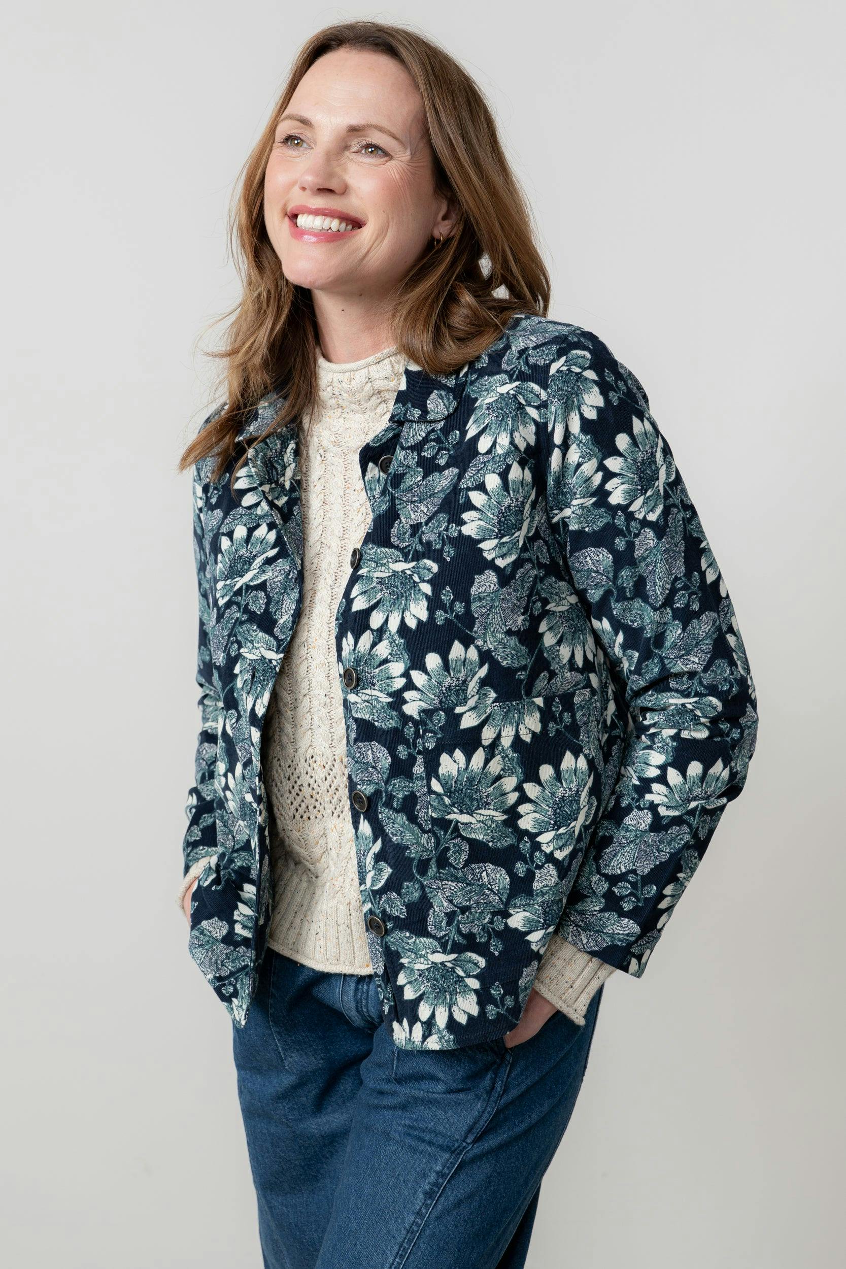 Lily & Me Ash Cotton Cord Printed Jacket Navy - 08 - Navy