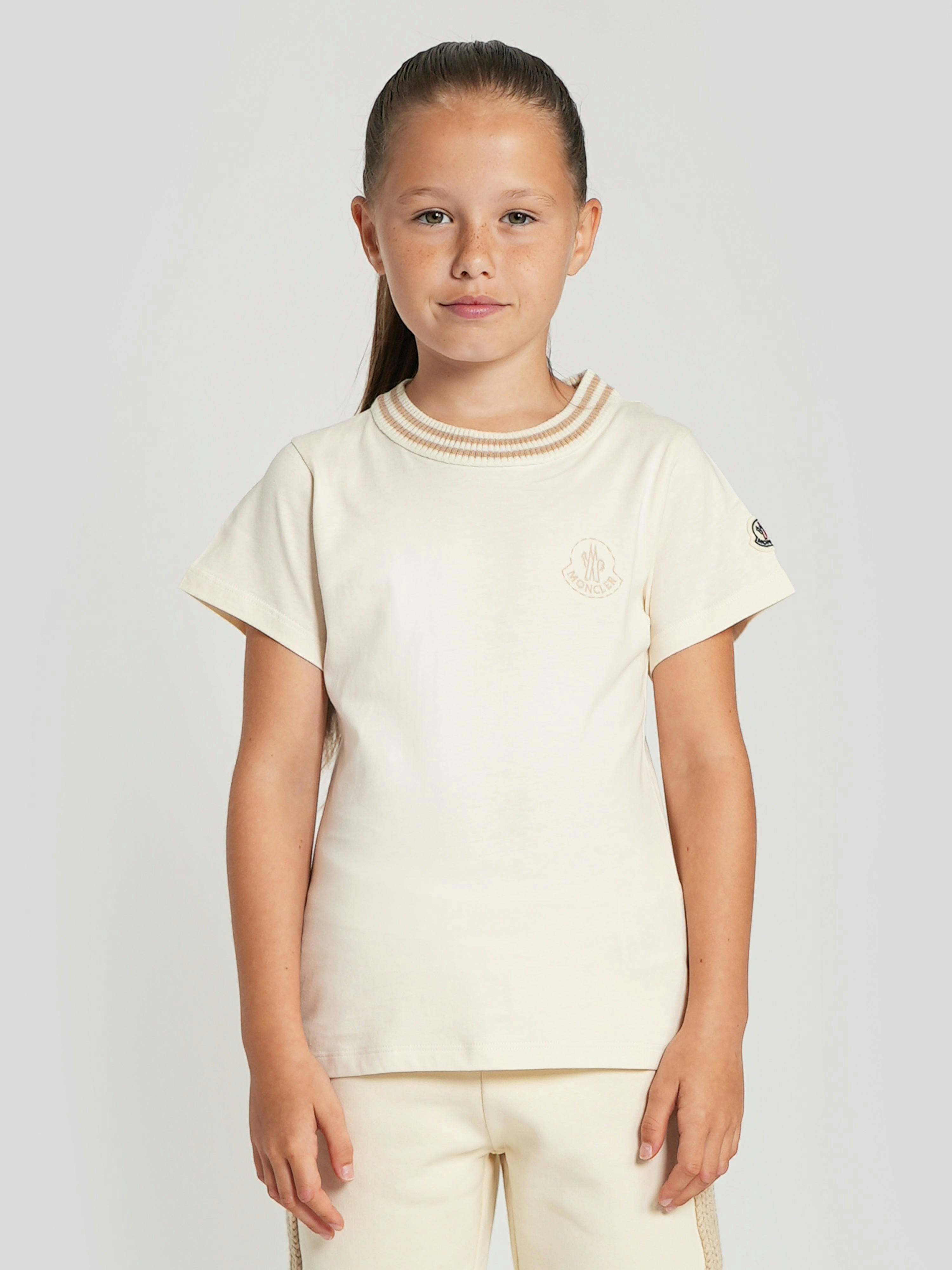 Moncler Enfant Girls Ivory Logo T-Shirt In - 12 Yrs