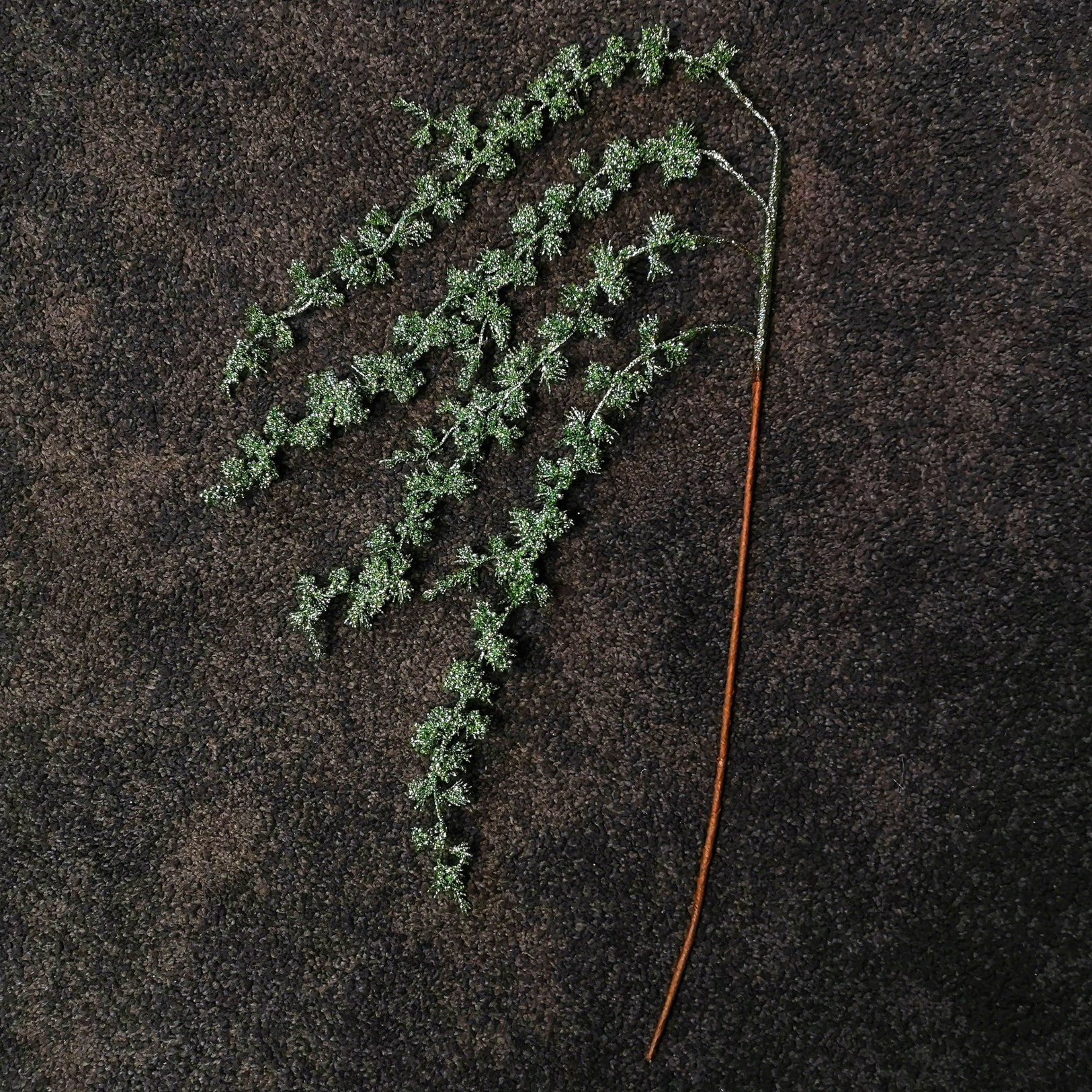 Green 96Cm Glitter Frosted Mini Leaf Wispy Christmas Stem Decoration - Image 3
