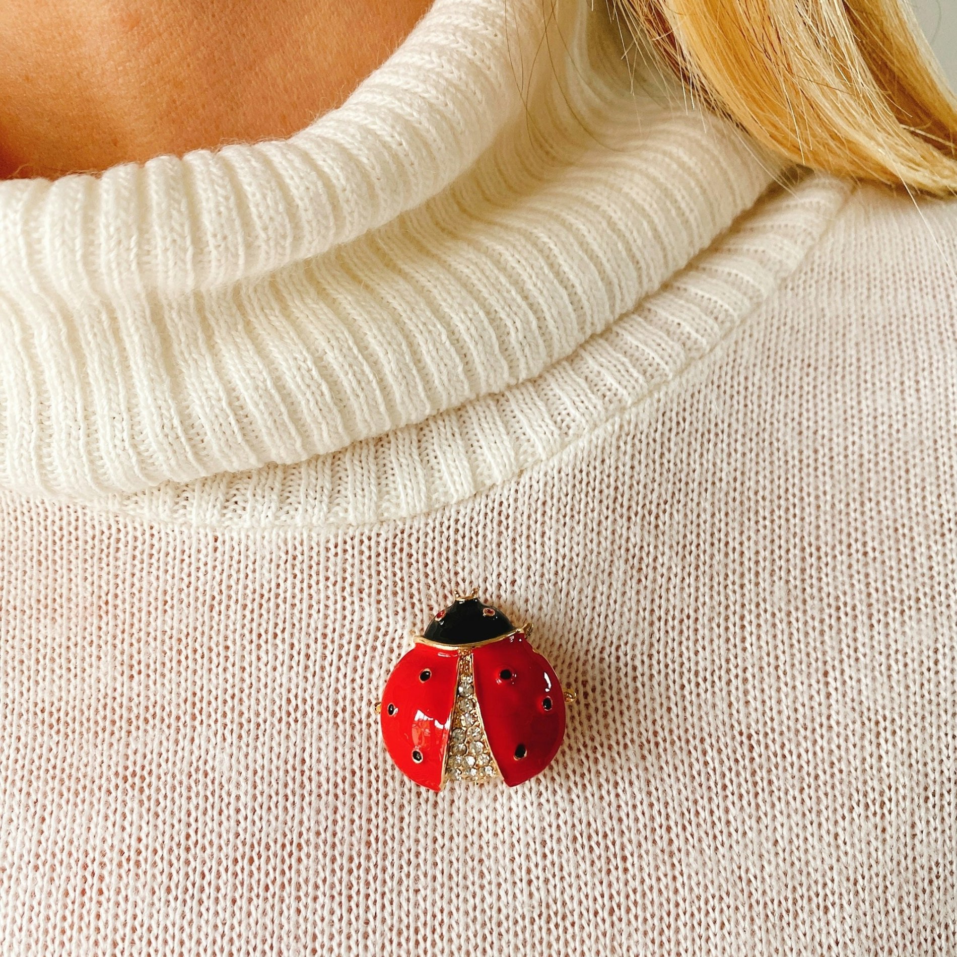 Queenmee Accessories Red Ladybird Brooch In Enamel And Crystal