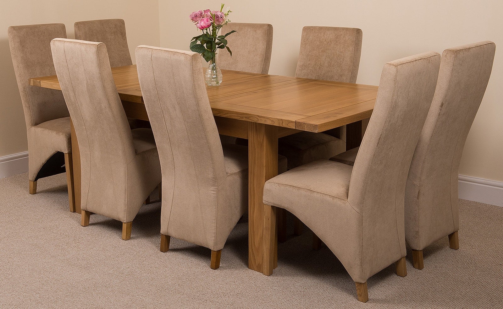 Rackhams Beige Seattle Oak Extending Dining Table With Lola Fabric Chairs - 8 Chairs