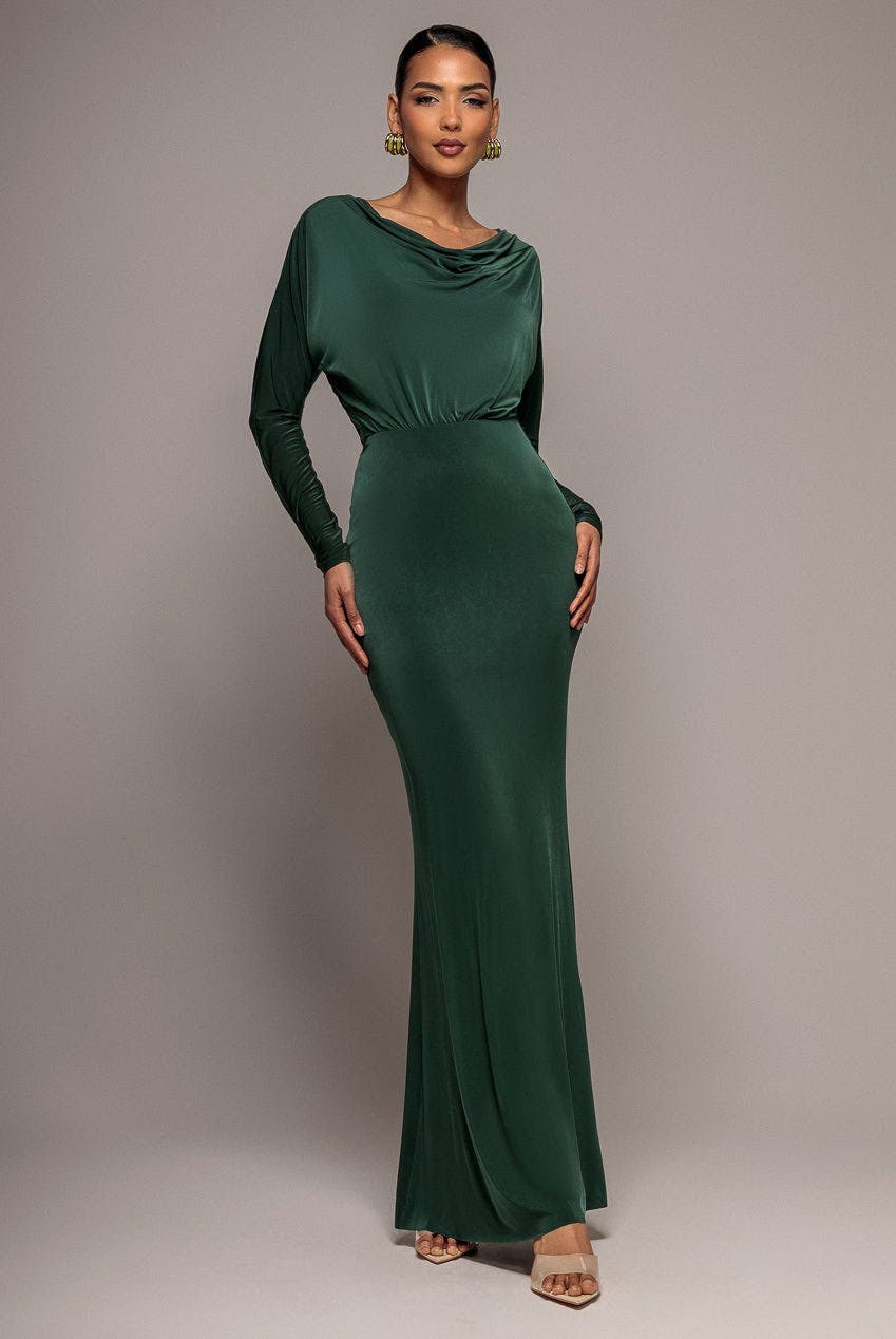Goddiva Green Reversible Blouson Kimono Sleeve Maxi Dress - Pine By - Pine - 14