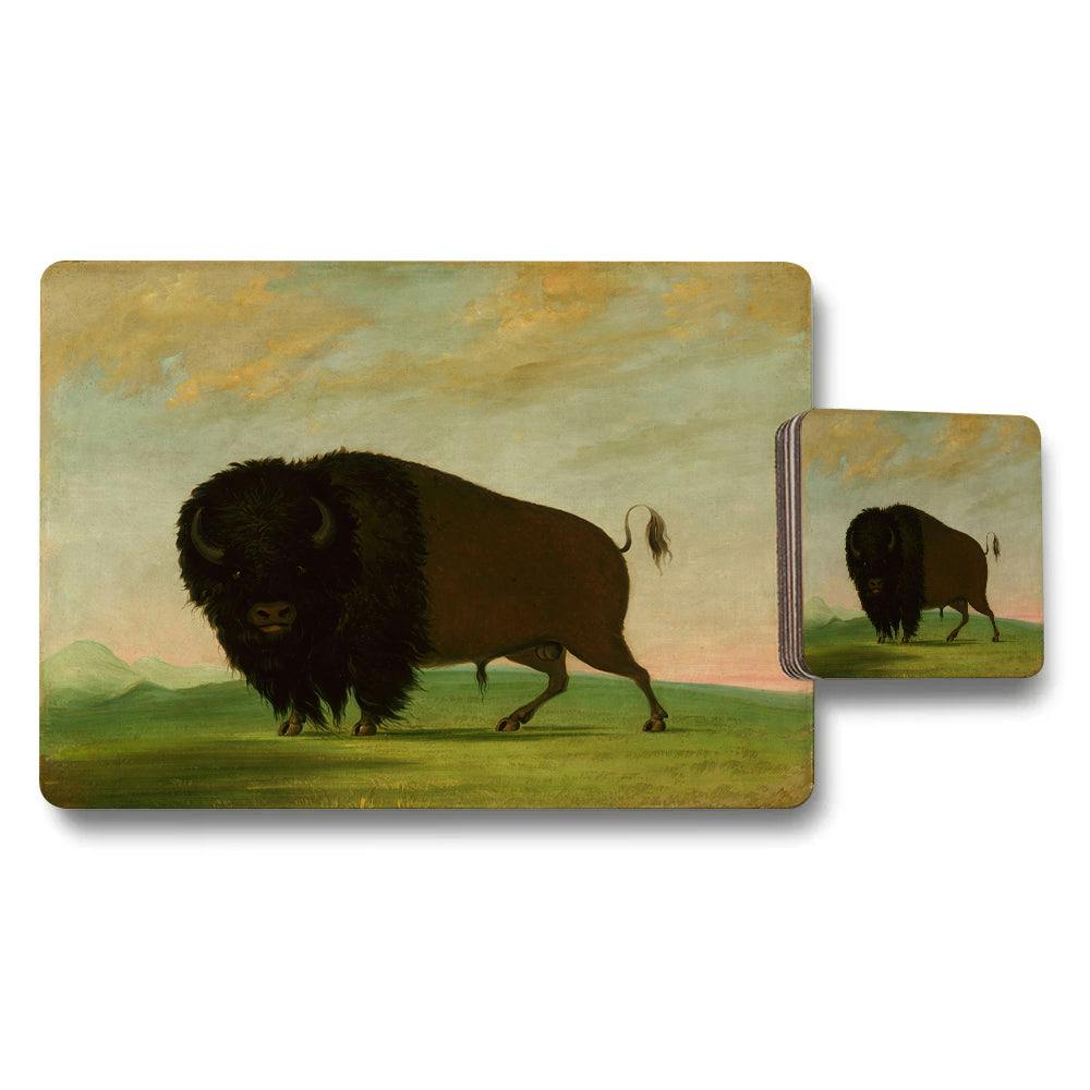 Rackhams Bison Themed Placemat And Coaster Set Rustic Farmhouse Decor