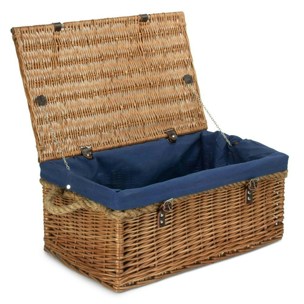 Red Hamper Red/White/Blue Hamper 61Cm Double Steamed Rope Handled Trunk With Lining - Wicker - 1