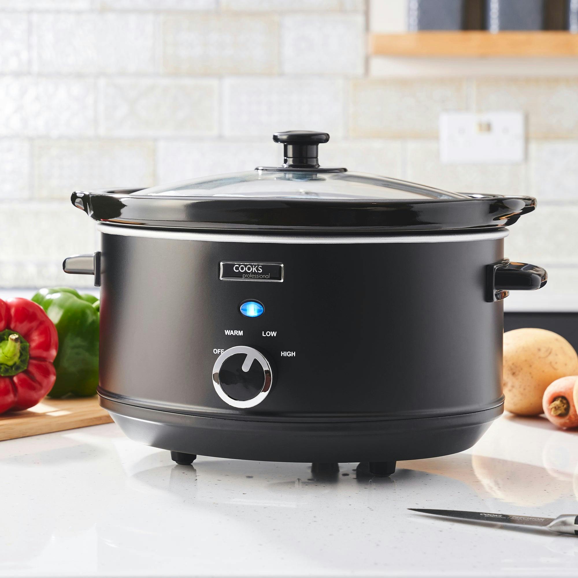 Cooks Professional Slow Cooker - 3.5L - Black - 2 Heat Settings - Glass Lid - Image 2