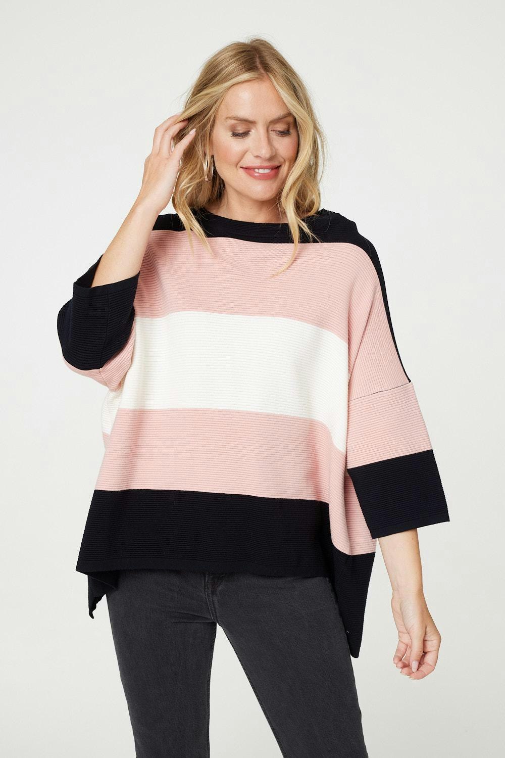 Izabel London Pink Colour Block Oversized Batwing Top - 12/14