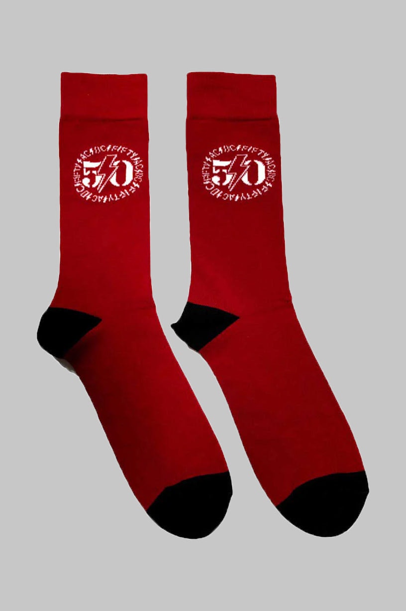 Paradiso Clothing Unisex Red Ac/Dc 50Th Band Logo Ankle Socks