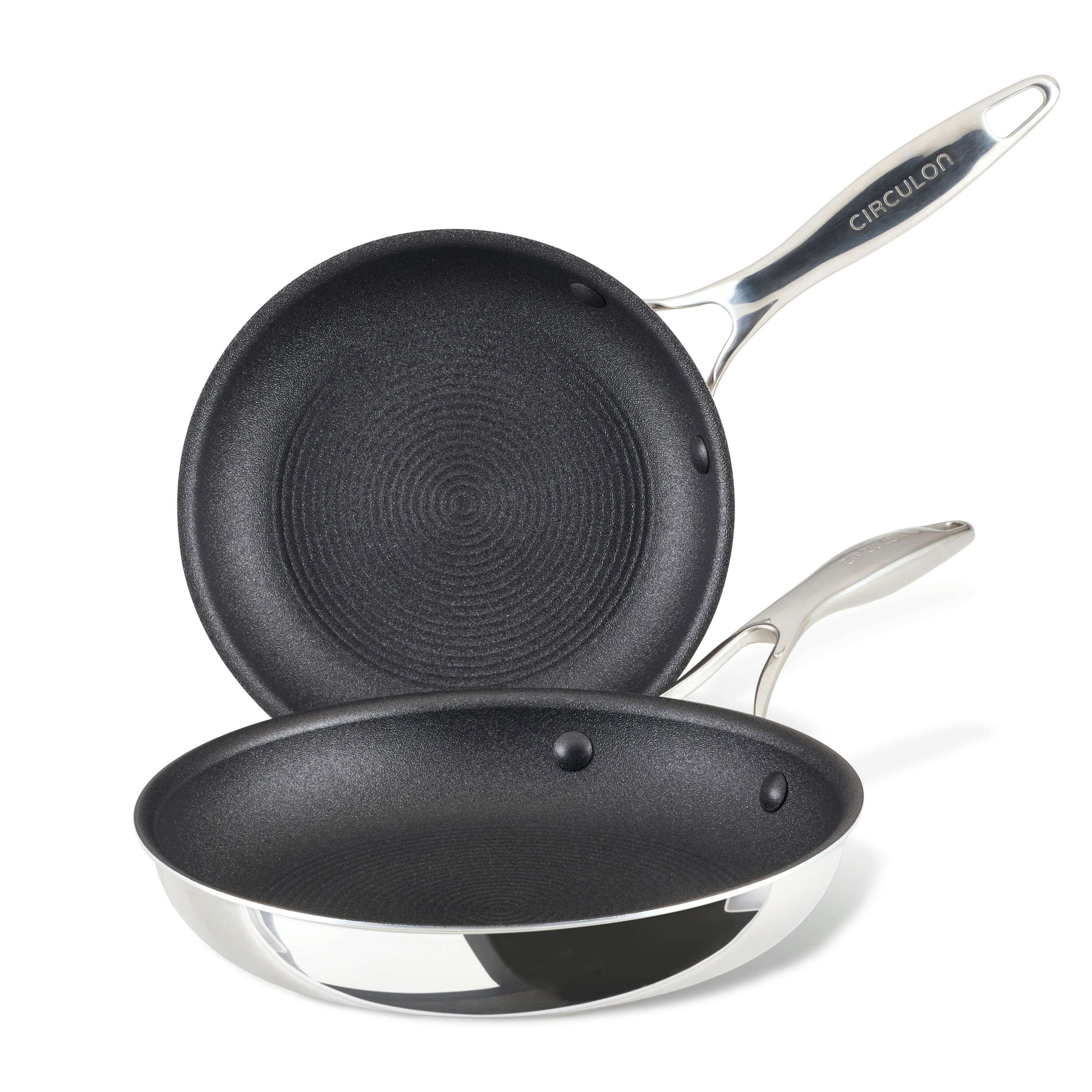 Rackhams Silver Stainless Steel Extreme Non-Stick Frypan Twin Pack, 22Cm & 25Cm - Stainless Steel - 22 And 25Cm