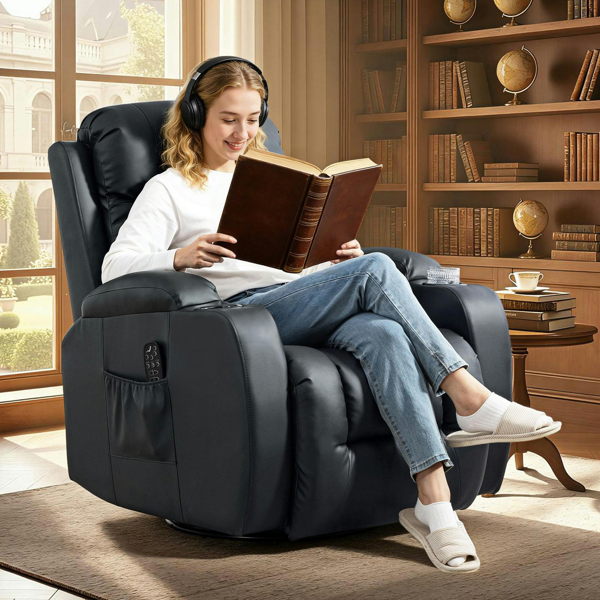 Rackhams Black Massage Recliner Chair With 8 Vibration & Heat,