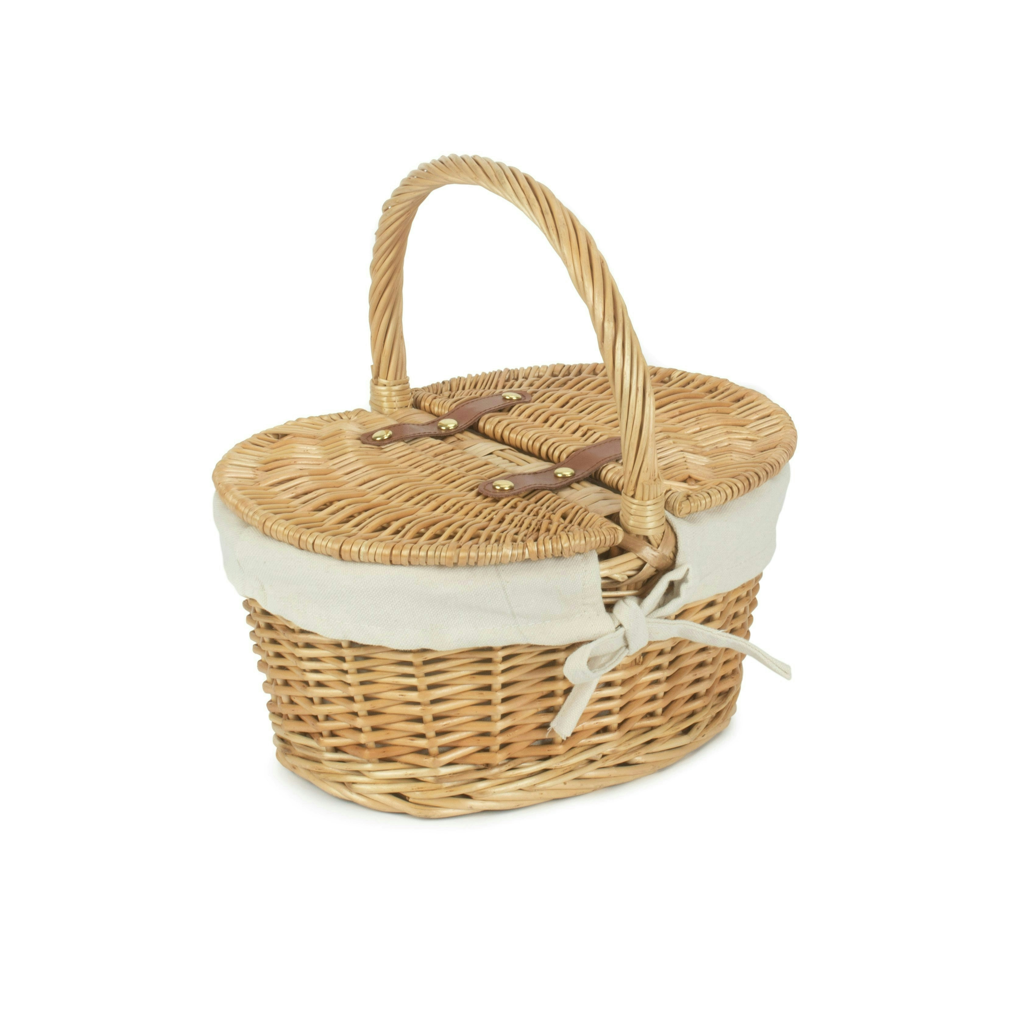 Rackhams White Child's Oval Lined Lidded Wicker Picnic Basket With Lining - One Size