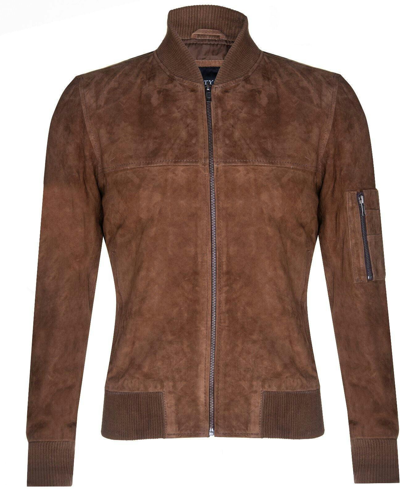Infinity Leather Men's Suede Leather Ma-1 Varsity Bomber Jacket - Uk Xl | Eu 52 | Us 42 - Tan