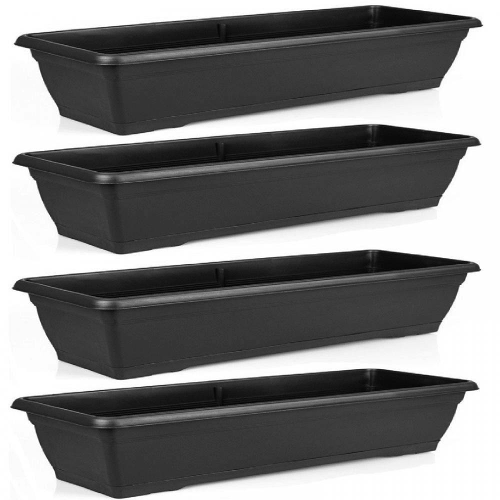 Gr8 Garden Set Of 4 Large 72Cm Black Garden Plastic Trough Balcony Planter Window Plant Box - Image 4