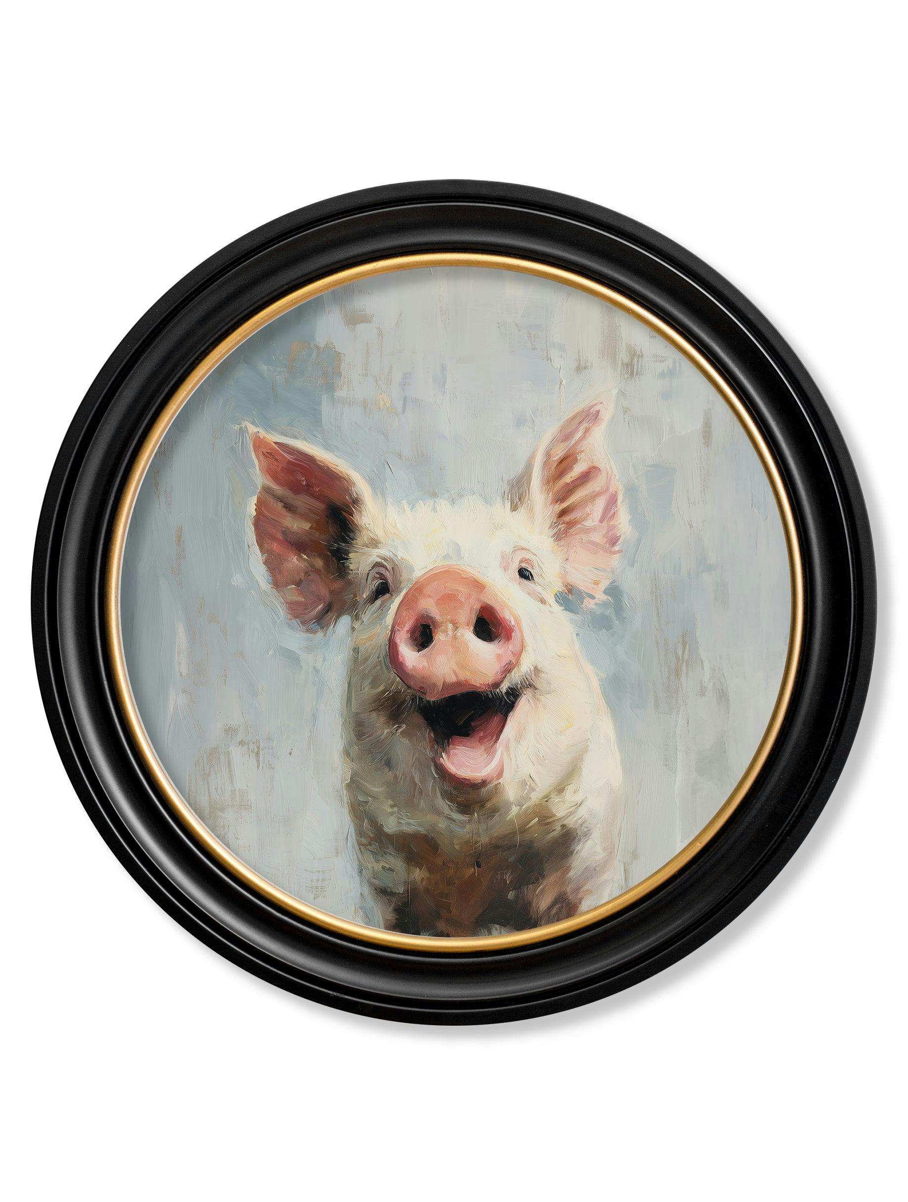 Rackhams Light/Blue/Black The Giggly Pig - Oxford Round Frame - The Giggly Pig - 96 X 96Cm