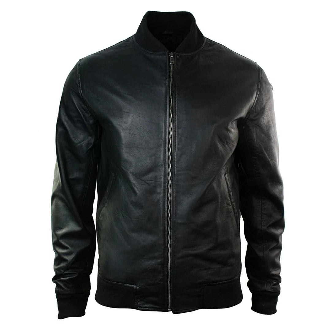 Infinity Leather Men's Black/Brown Leather Company Leather Varsity Bomber Jacket Classic - 4XL