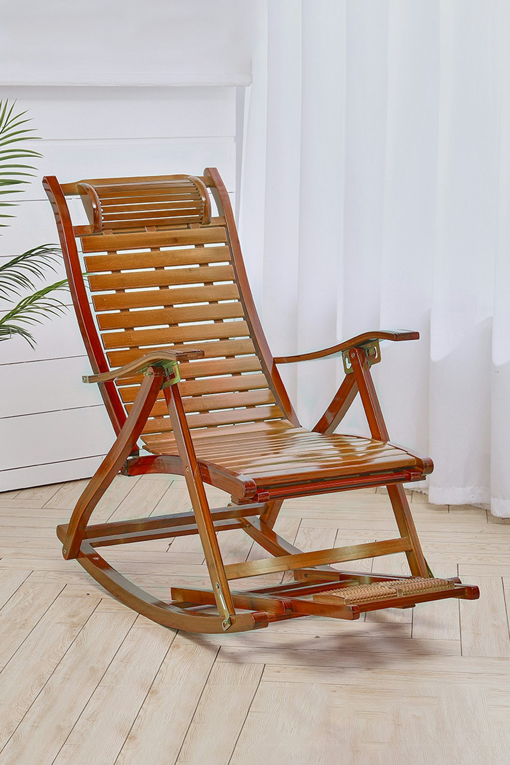 Rackhams Brown Bamboo Rocking Chair Foldable Recliner