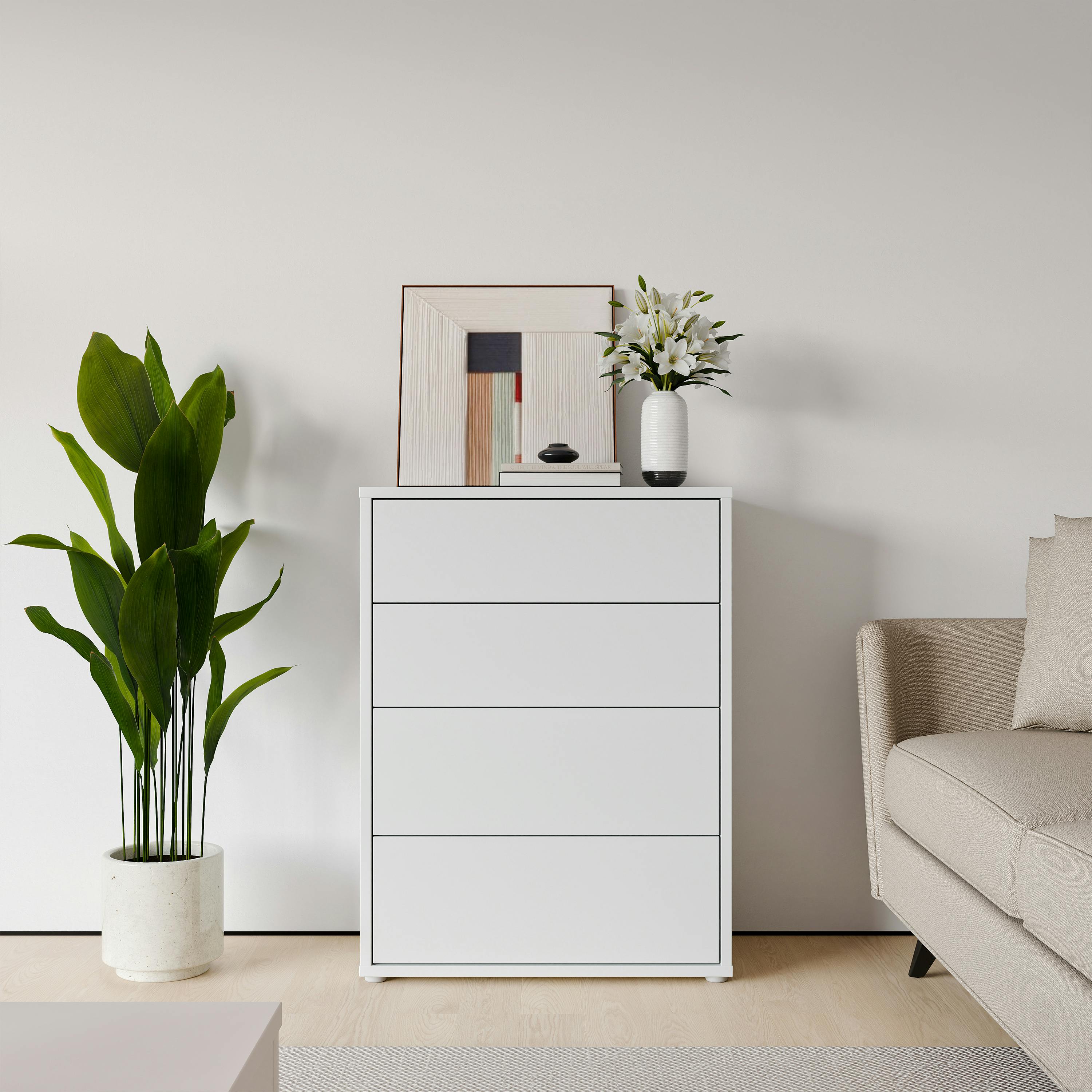 Furniture To Go Light/Grey Alice Springs 4 Drawer Chest With Push-To-Open Drawers In - Standard - Manufactured Wood