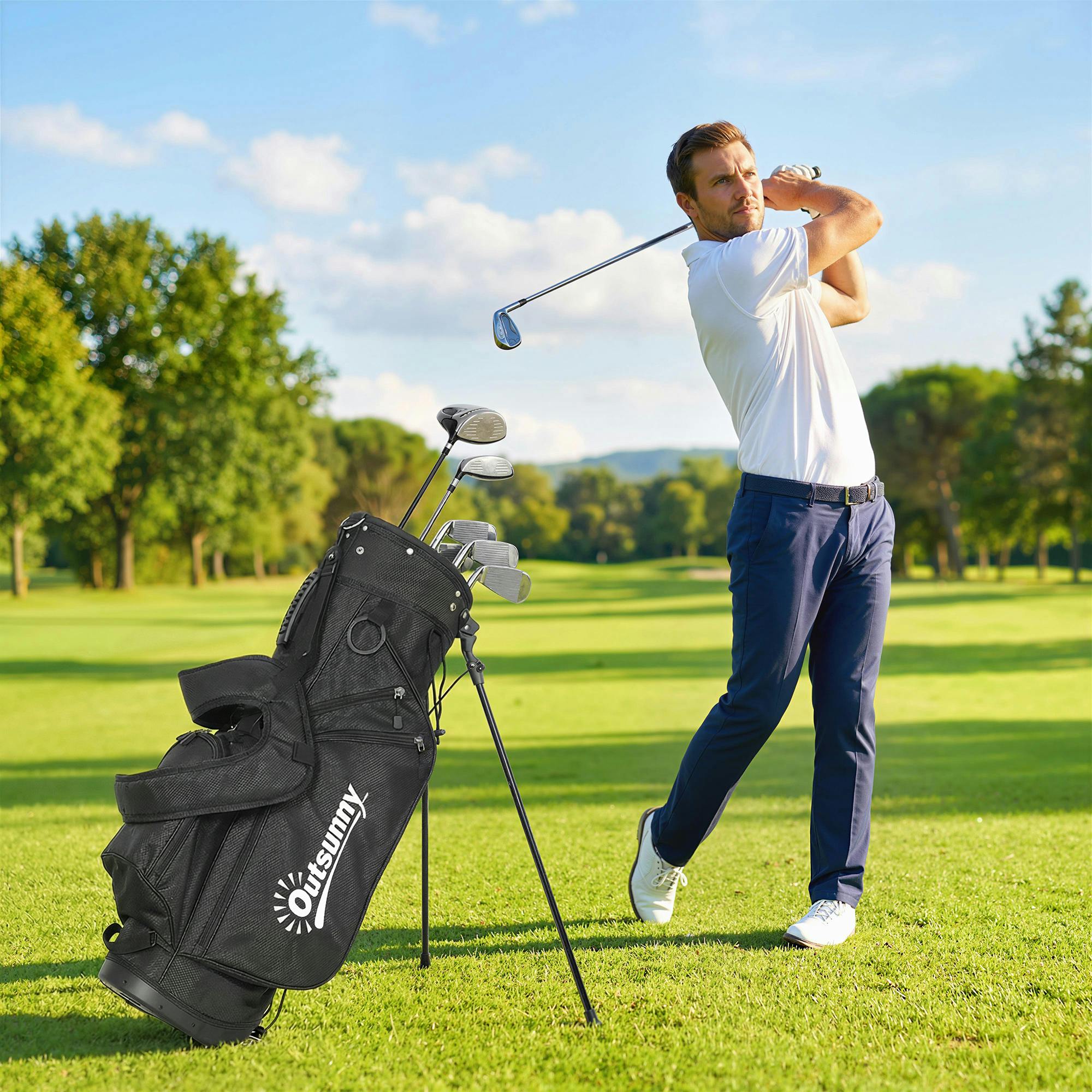 Outsunny Men's Grey Golf Stand Bag 6 Way Full-Length Dividers, Waterproof Golf Bag - 34 X 23 X 88 Cm - Golf Stand Bag