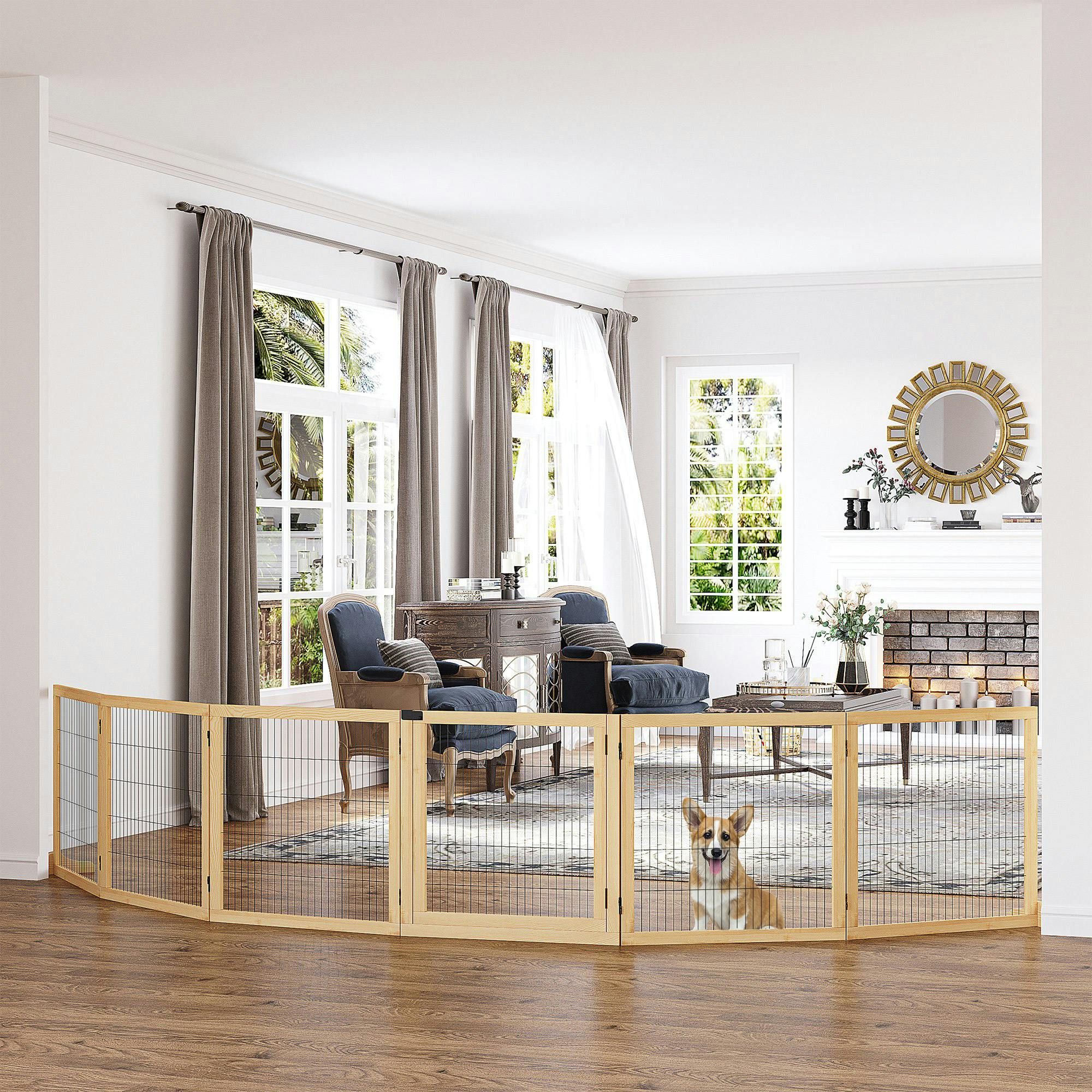 B&Q - Freestanding Pet Dog GateSix-Panel Foldable Wooden Playpen432Cm - Image 4