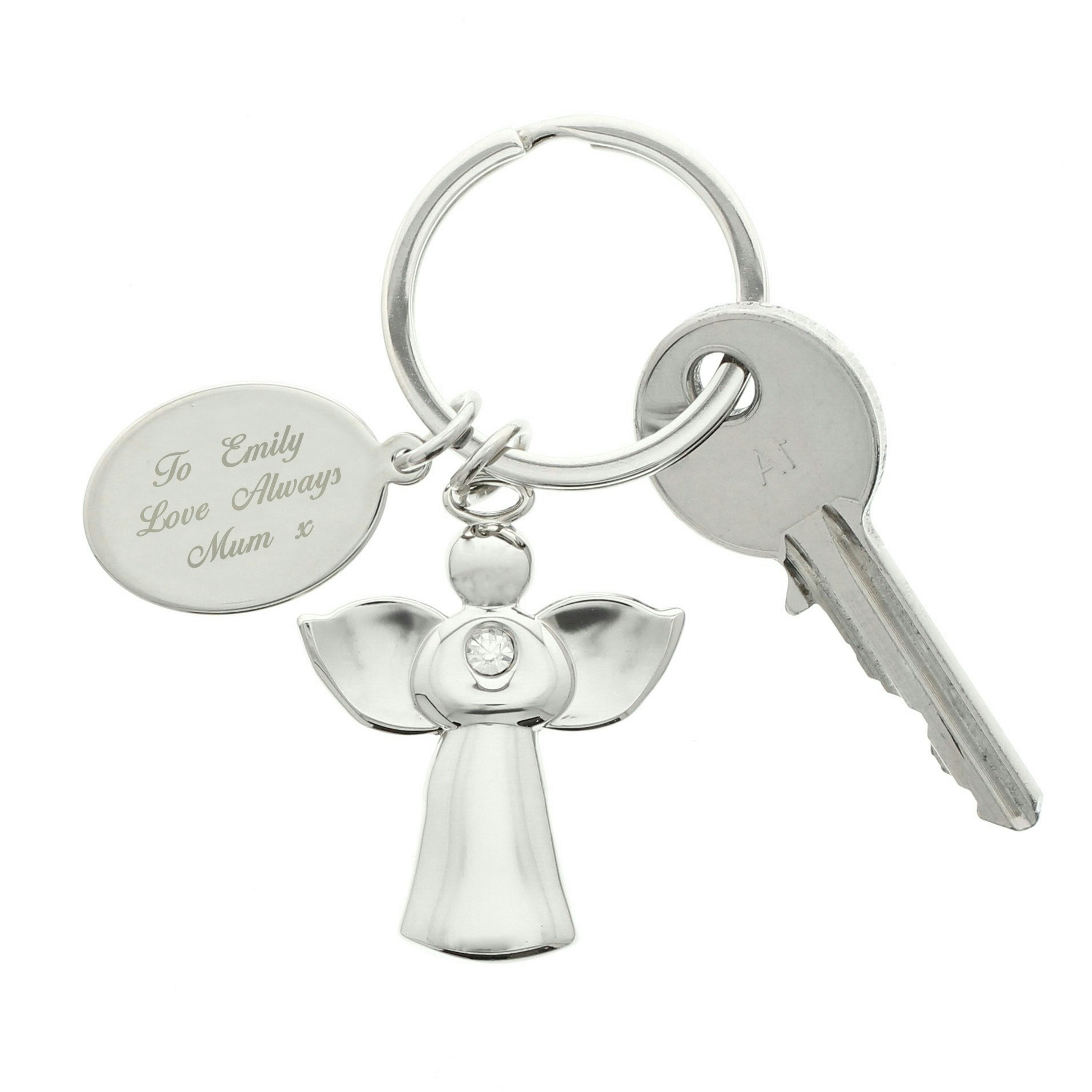 Personalised Memento Company Silver Personalised Plated Angel Keyring