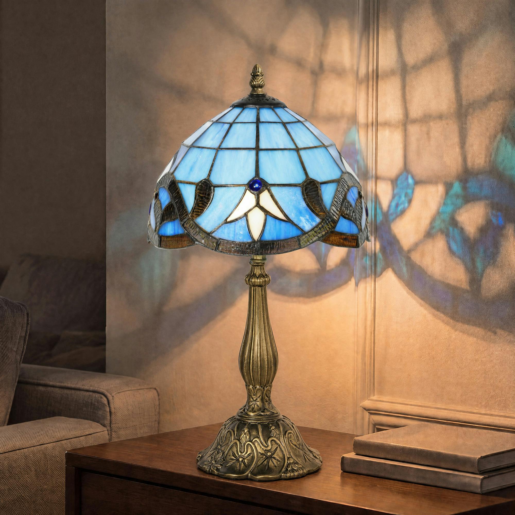 Rackhams Purple Stained Glass Table Lamp, Handmade Antique Bedside Lamp For Bedroom