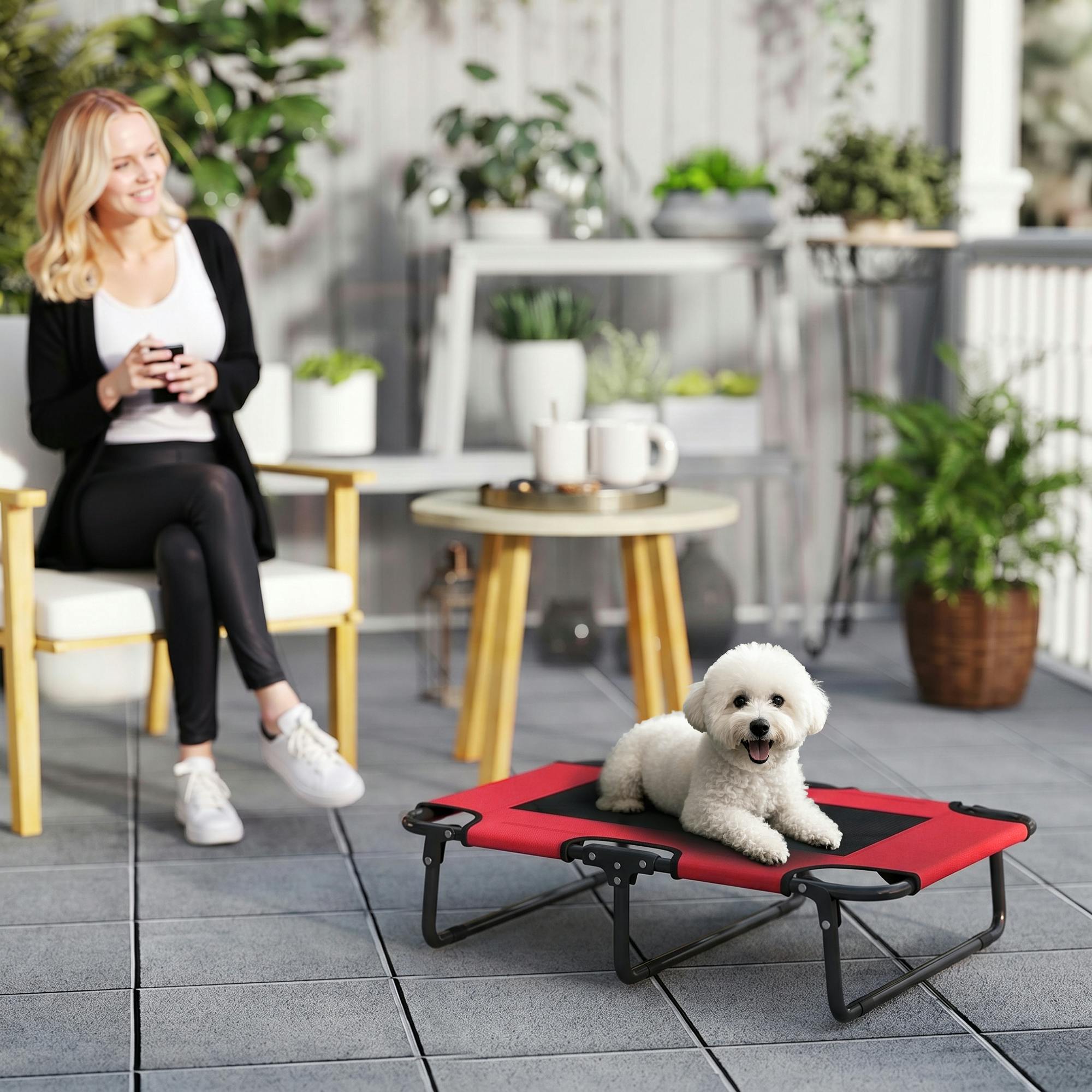 Pawhut Red Raised Dog Bed With Breathable Mesh For S & M Dogs,