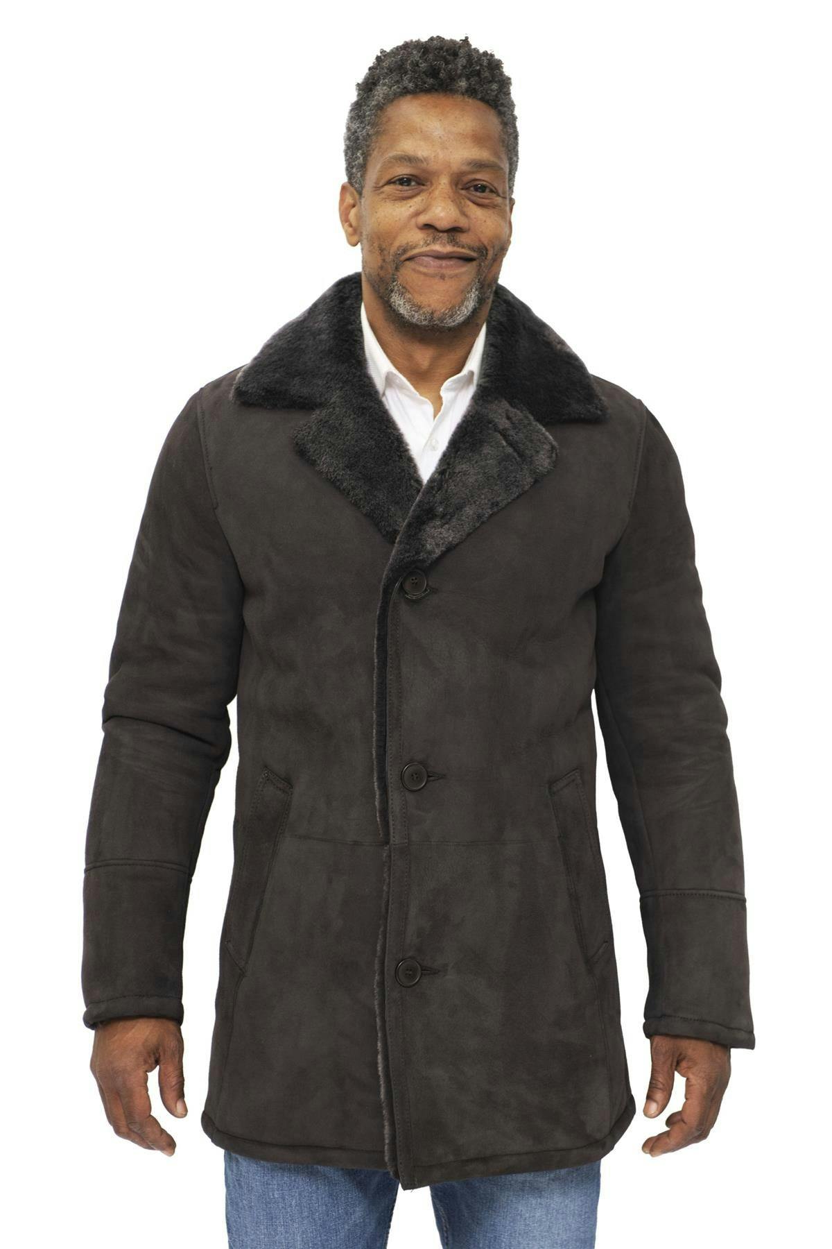 Infinity Leather Men's Brown Sheepskin Classic Car Coat-Avondale - Uk 2XL | Eu 54 | Us 44