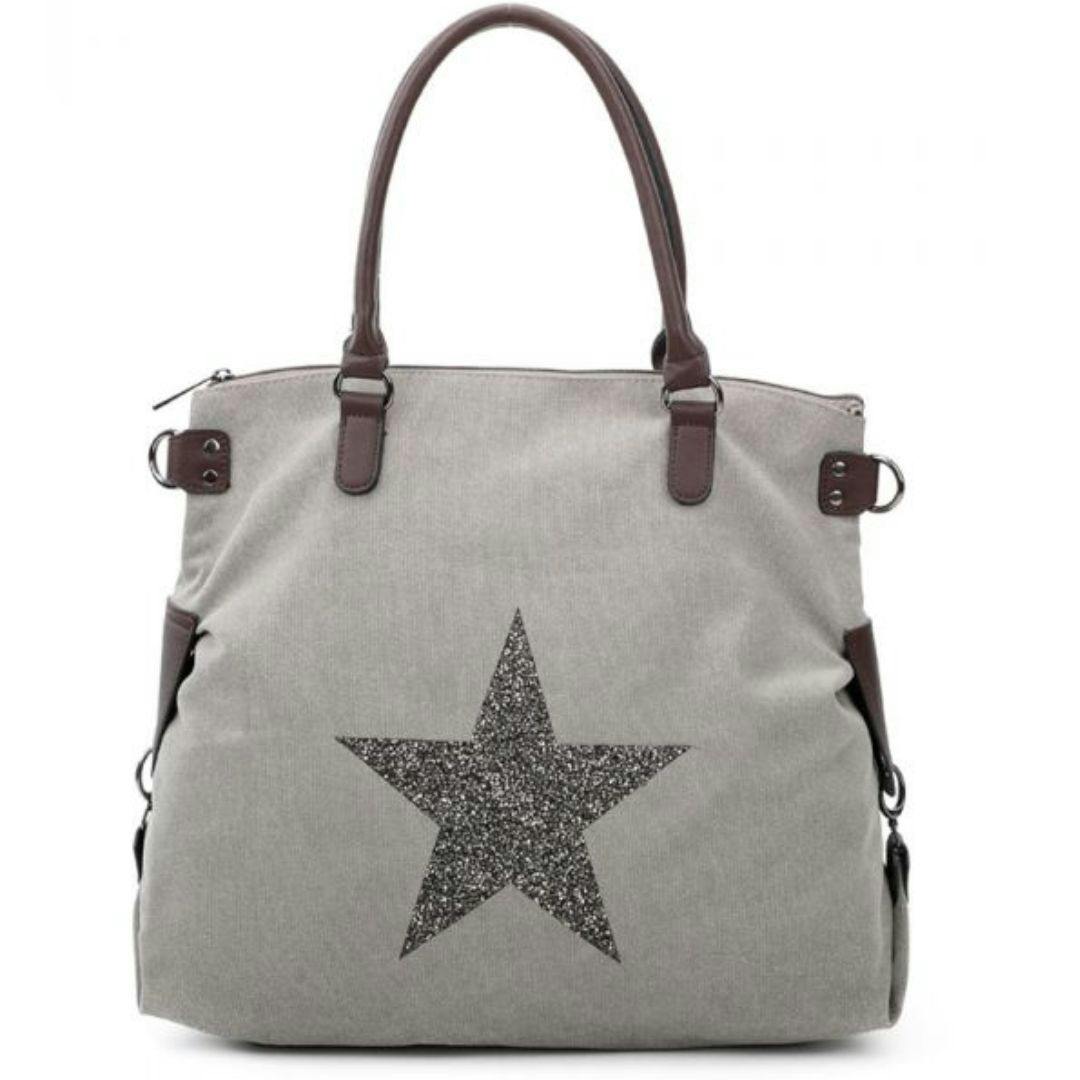 Love Emvy Grey Staremvy Xl Canvas Glitter Star Tote / Shoulder Bag - Ash