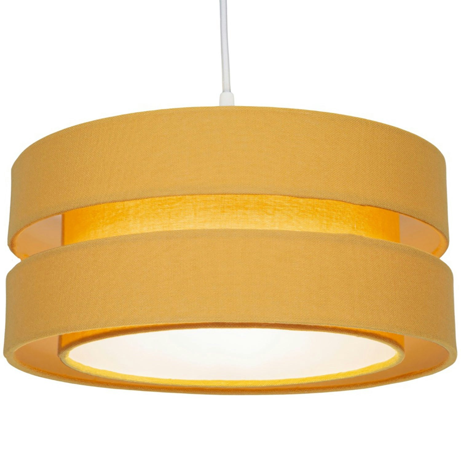 Rackhams Light Contemporary 14" Ochre Linen Fabric Triple Tier Ceiling Pendant Lamp Shade