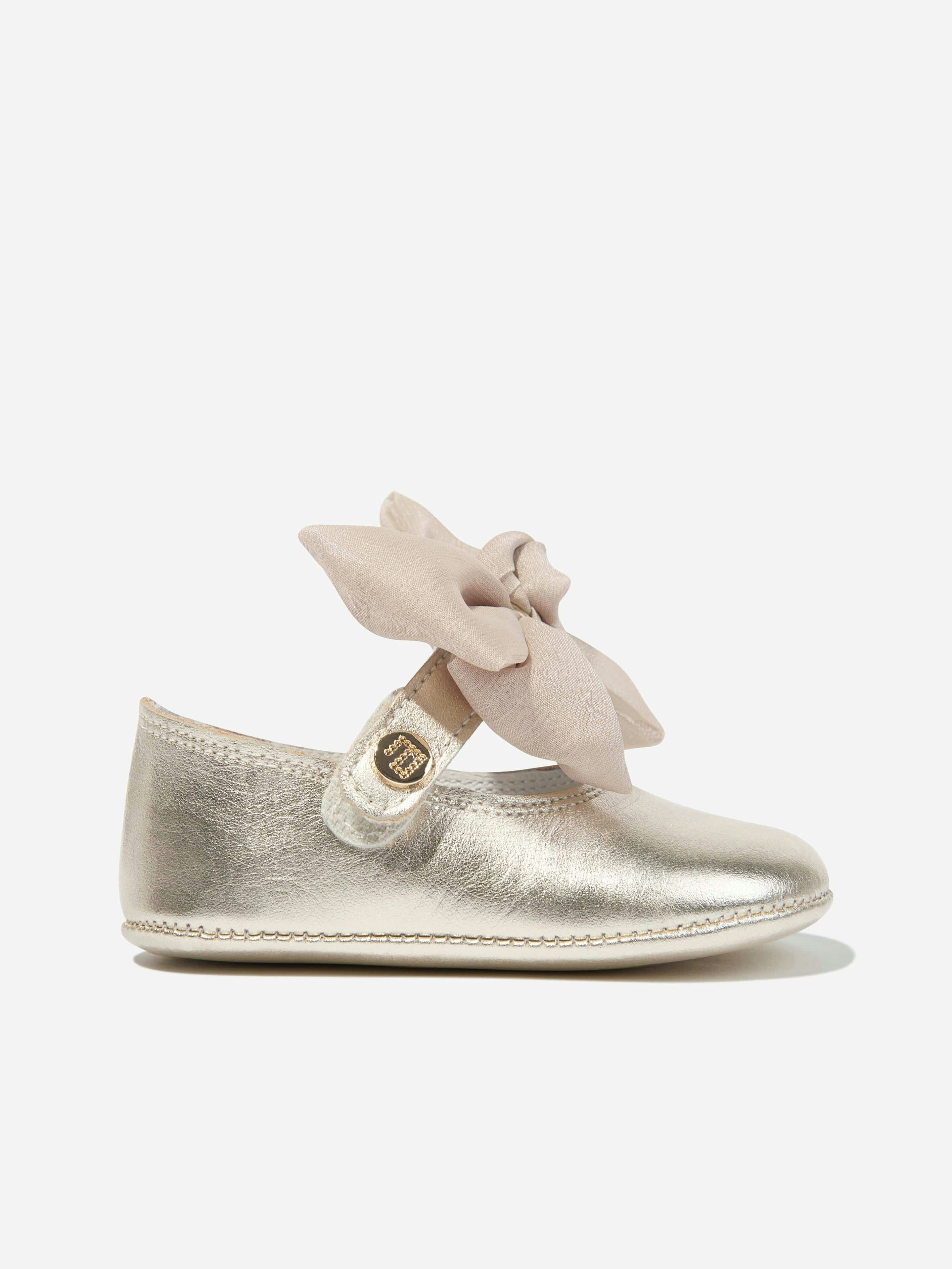 Andanines Women's Gold Baby Girls Leather Bow Shoes In - Eu 17 Uk 1