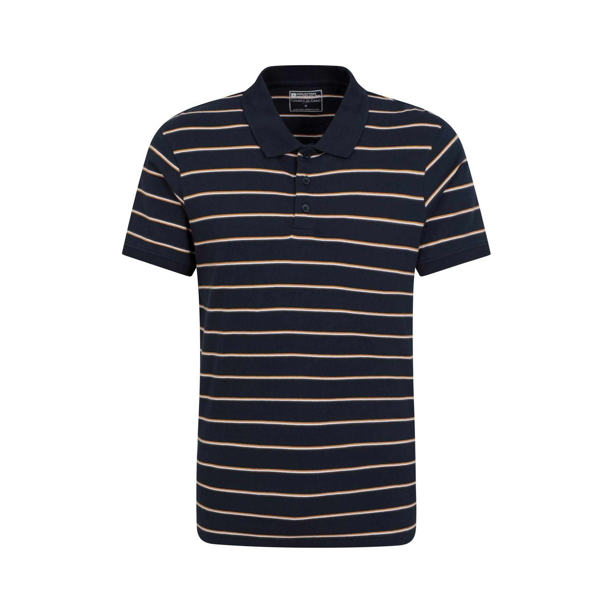 Mountain Warehouse Men's Wren Stripe Cotton Polo Shirt - Navy - M - Navy - 100% Organic Cotton