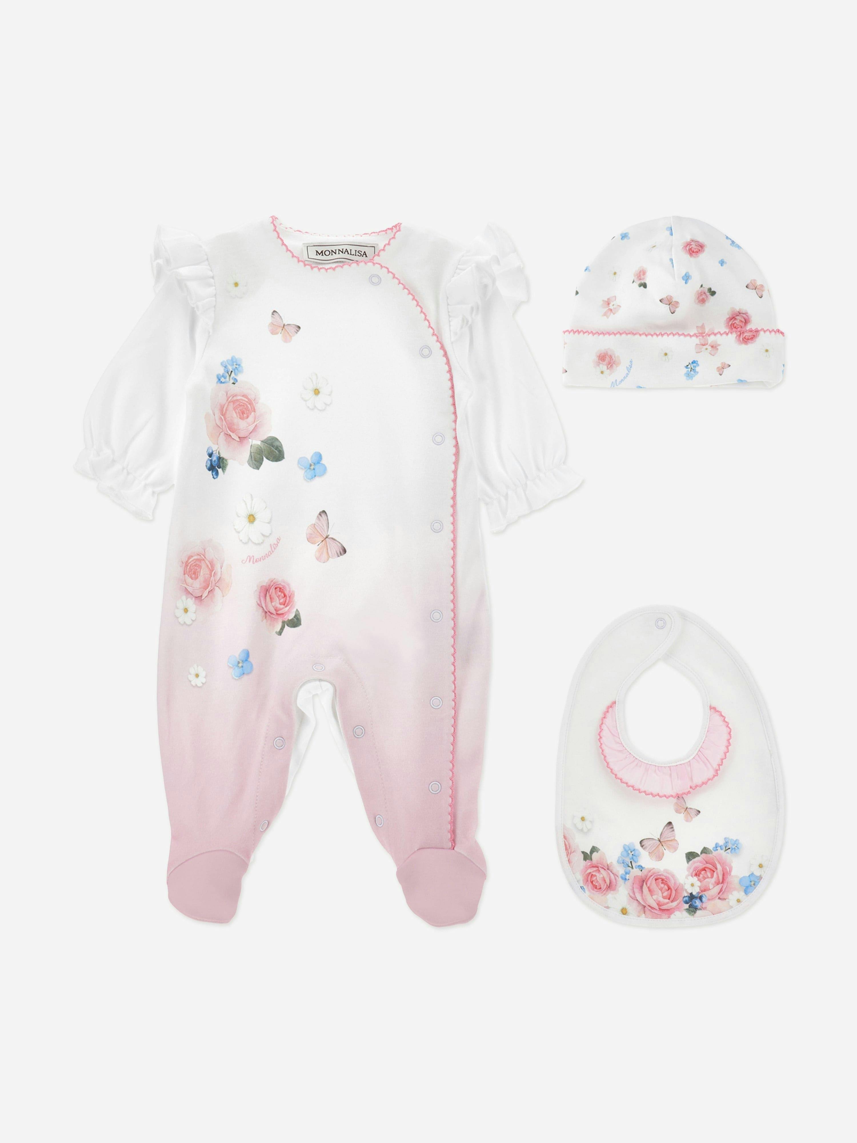 Monnalisa Women's Pink Baby Girls Butterflies And Flowers Babygrow Set In - 1 Mth