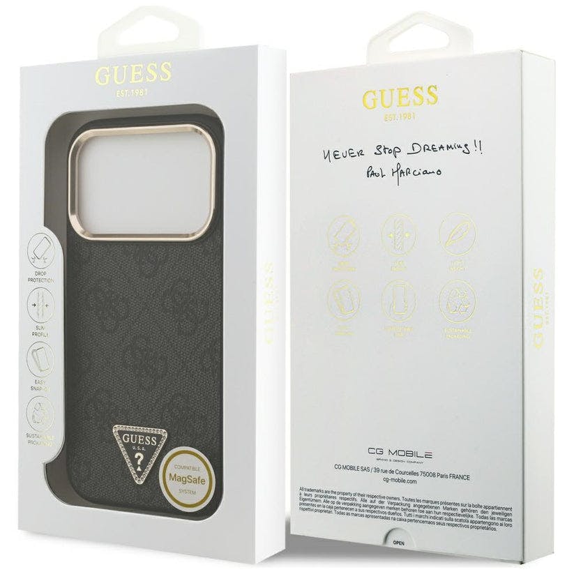 Guess Black/Gold 4G Triangle Logo Case With Magsafe For Iphone 17 Pro Max 6.9" - Guhmp17xp4gtdgmk