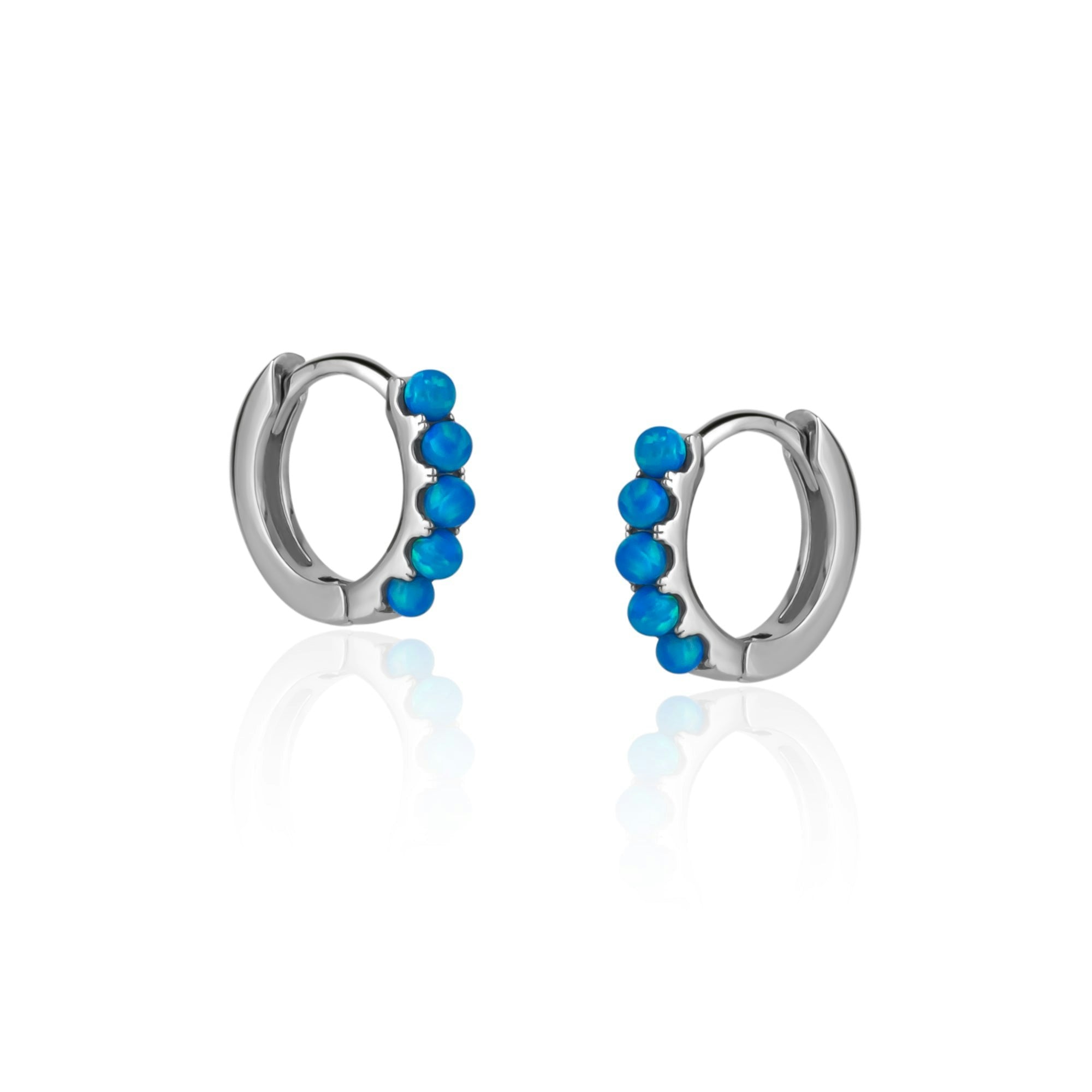 Spero London Blue Beaded Opal Huggie Hoop Earrings