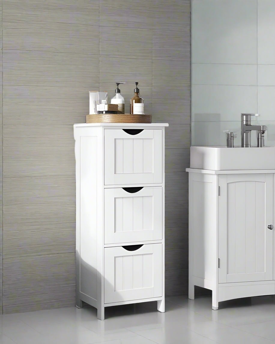 Modcraft White 3-Drawer Floor Cabinet – Compact Storage Unit For Bathroom And Bedroom