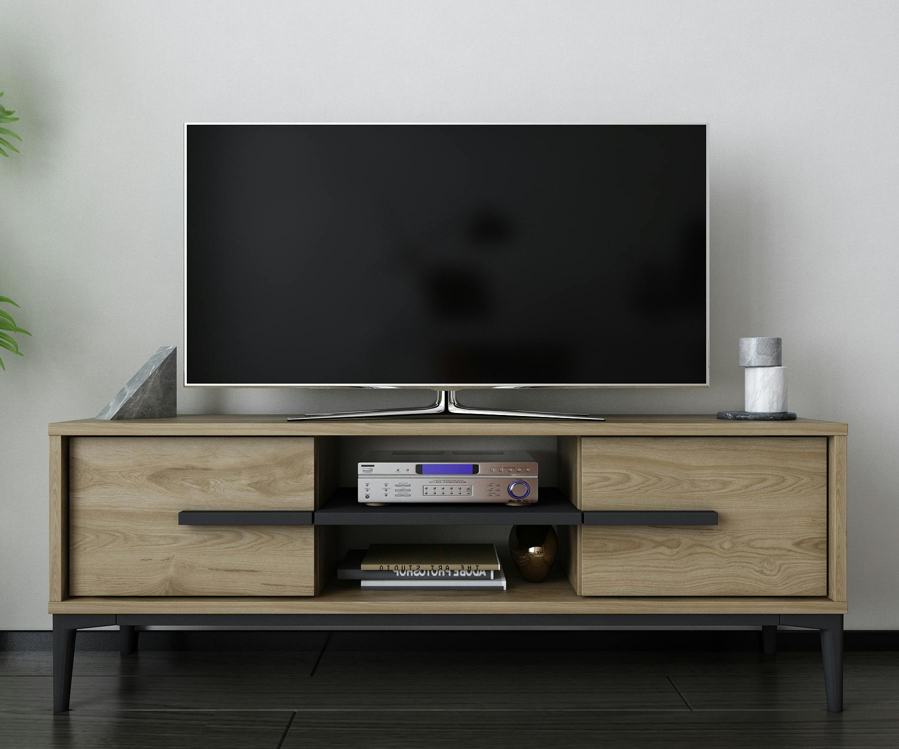 Rackhams Black Eslem Modern Tv Stand Tv Unit Tv Cabinet For Tv's Up To 55" - Oud Oak