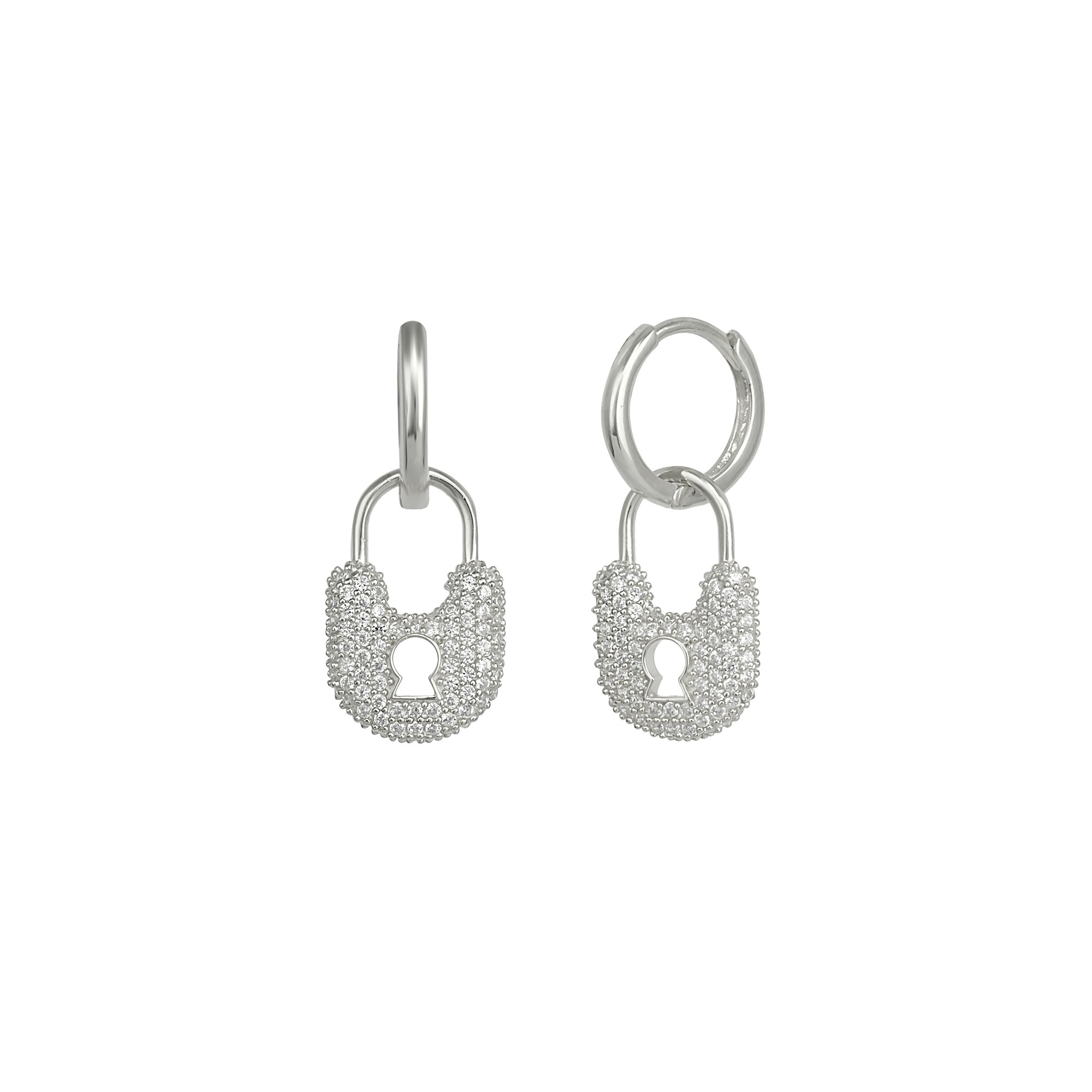 Spero London Silver Hoop Padlock Sterling Earrings - Image 2