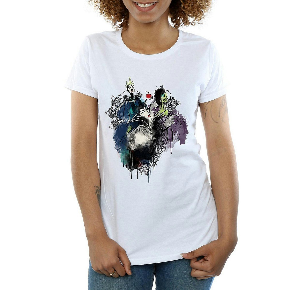 Disney Women's White / Villains Cotton T-Shirt - Extra Large