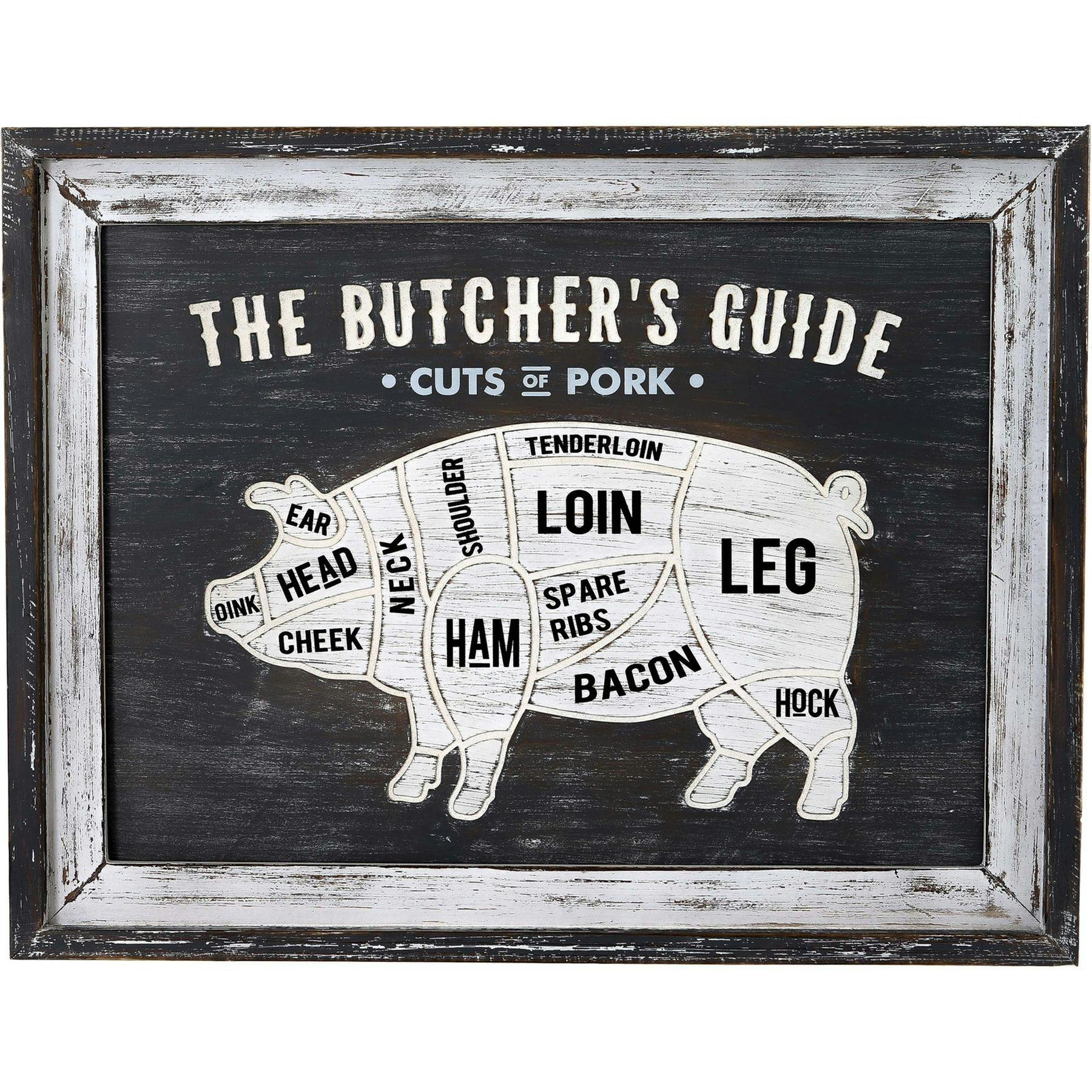 Hill Interiors White/Grey Butchers Cuts Pork Framed Plaque