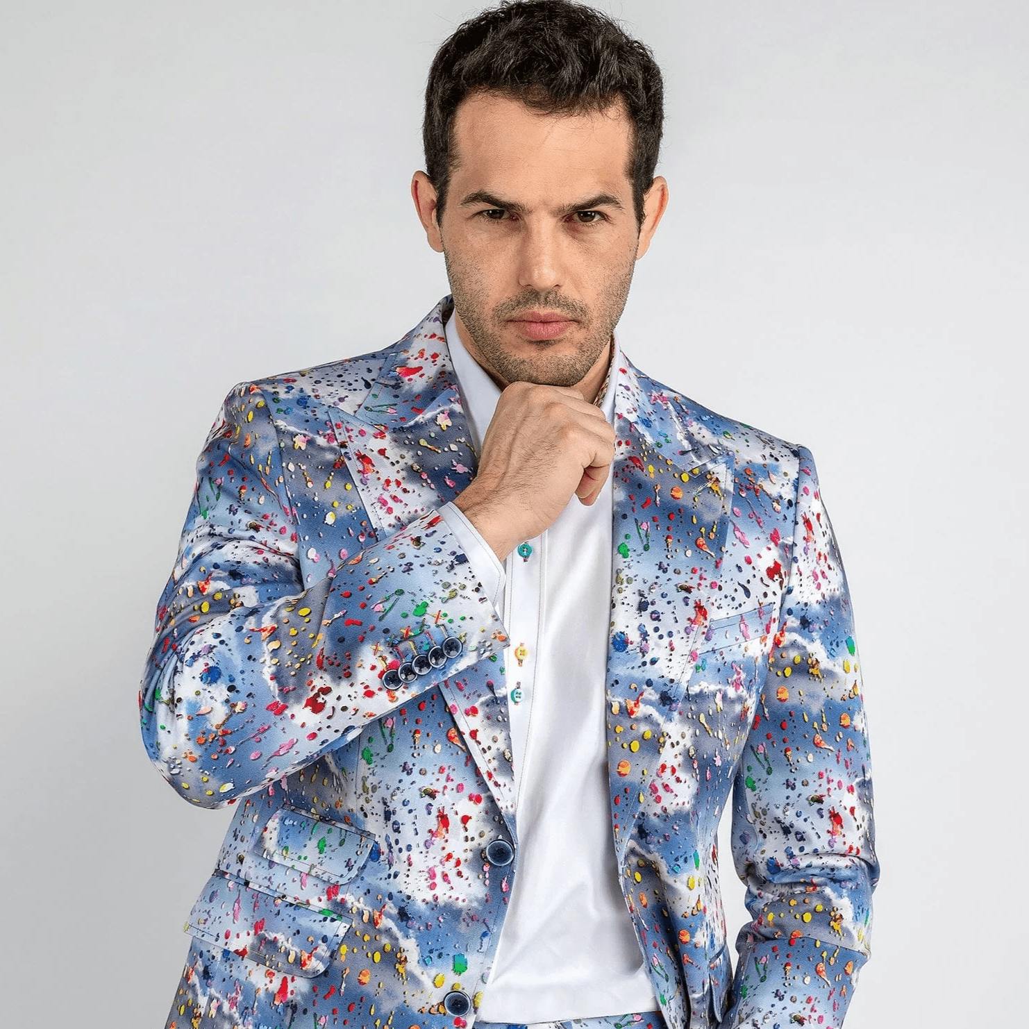 Claudio Lugli White Cloudy Paint Splash Jacket - 54 Uk/ 64 Eu