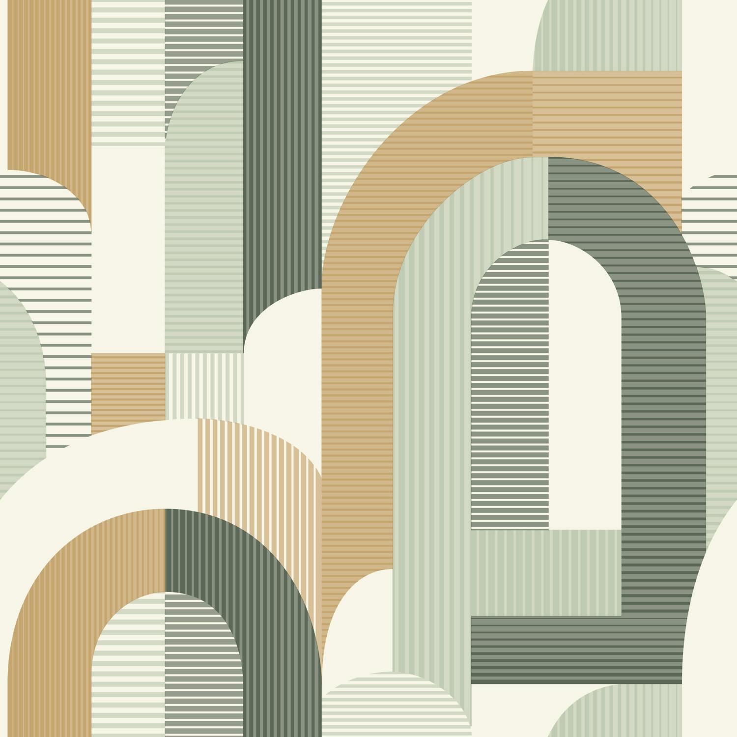 Grandeco Green Geometric Arc Textured Wallpaper,