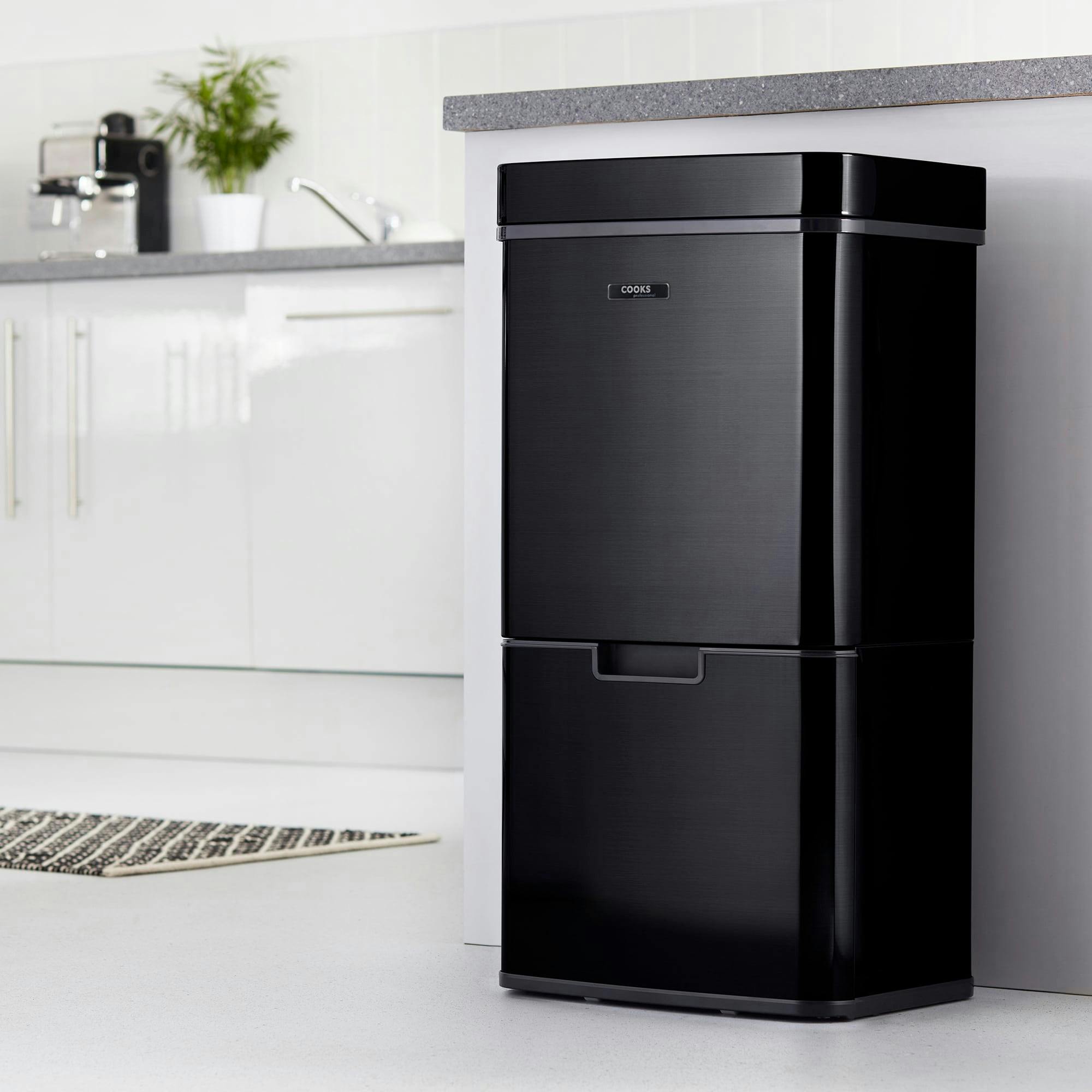 Cooks Professional Black 75L Sensor Recycling Bin With Food Caddy | - Bin + Pack Of 25 Biodegradable Bin Bags