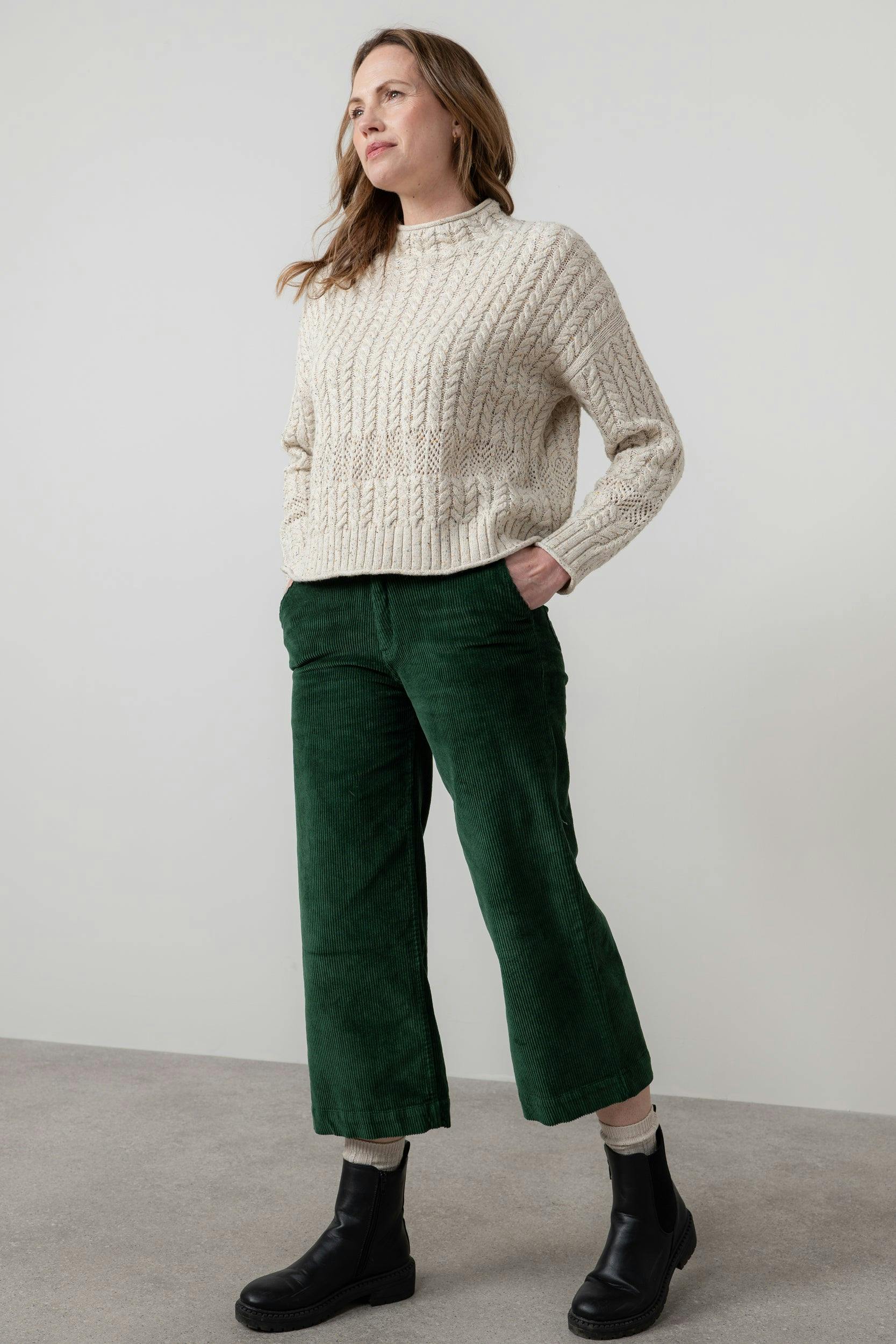 Lily & Me Green Isla Stretch Jumbo Cord Cropped Trousers Pine - 20 - Pine