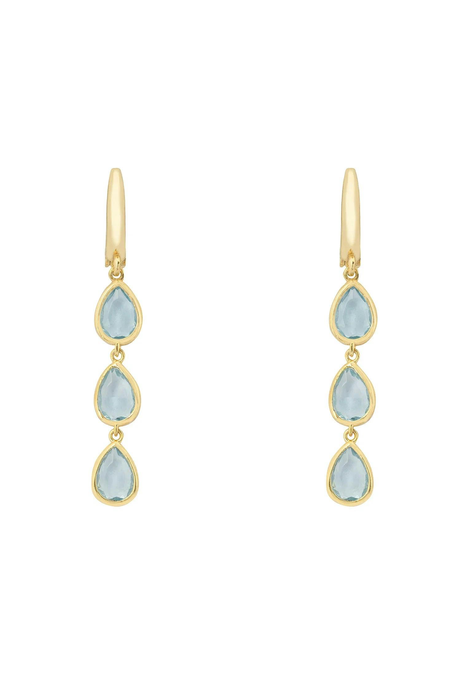 Latelita Gold/Blue Sardinia Triple Teardrop Earrings Topaz