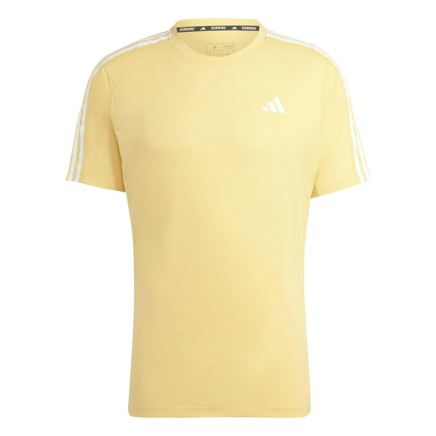 Adidas Men's Yellow Own The Run Stripe T-Shirt - Xxl - 76% Recycled Polyester/12% Cotton/12% Viscose