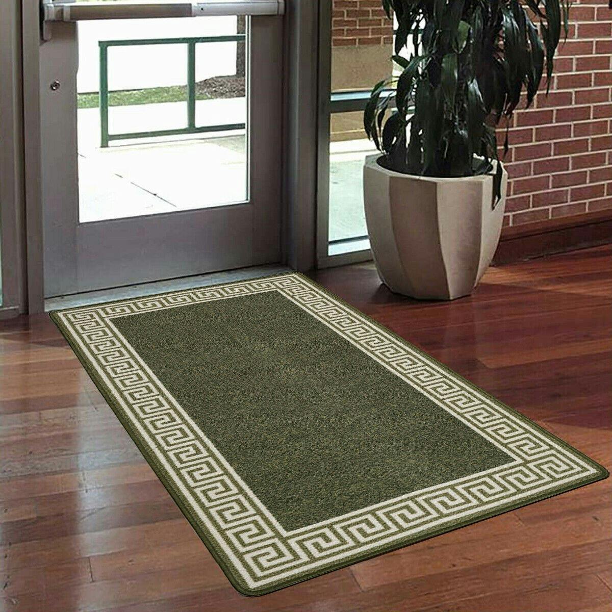 Smart Living Green/Cream Greekey Gel Mat - 80Cm X 300Cm (2.6Ft X 9.8Ft)