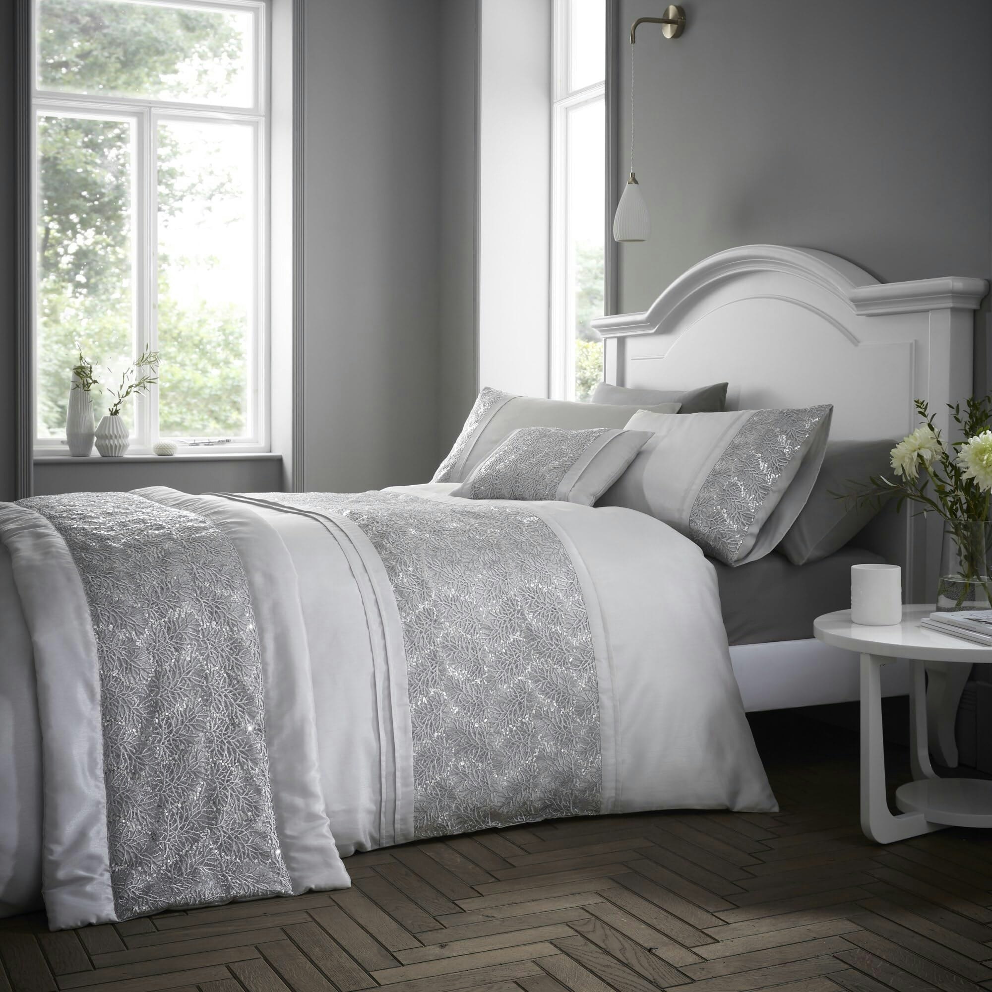 Portfolio Home Silver Rouen Duvet Cover Set - Double - Duvet Cover Set